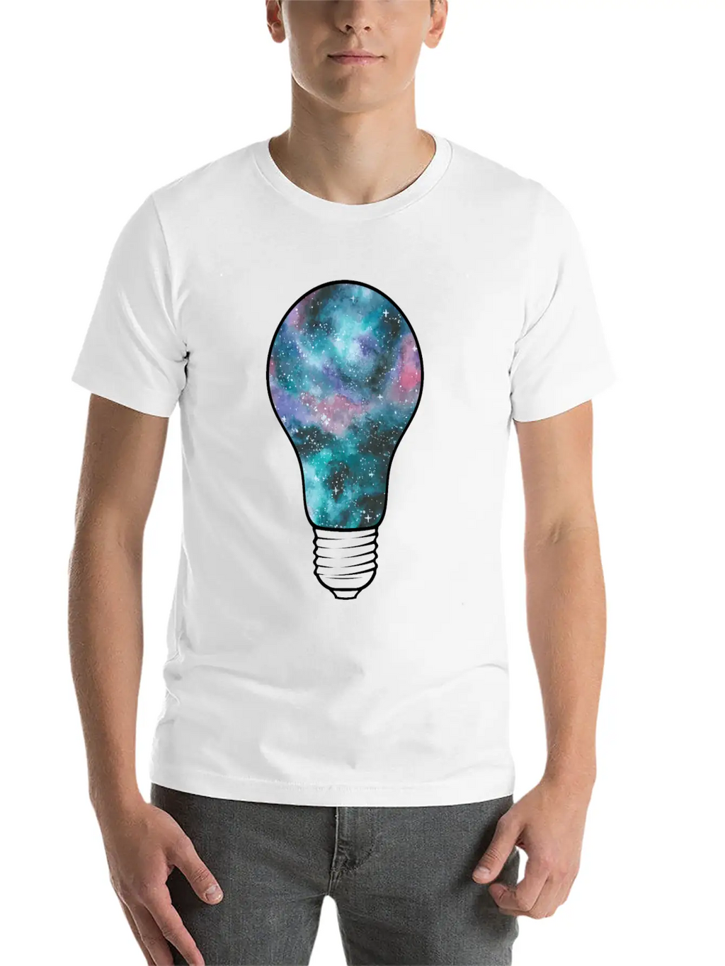 Outer Space Light Bulb Cosmic Galaxy Universe Essential Cotton Tee For Daily Outfits – Unisex Style