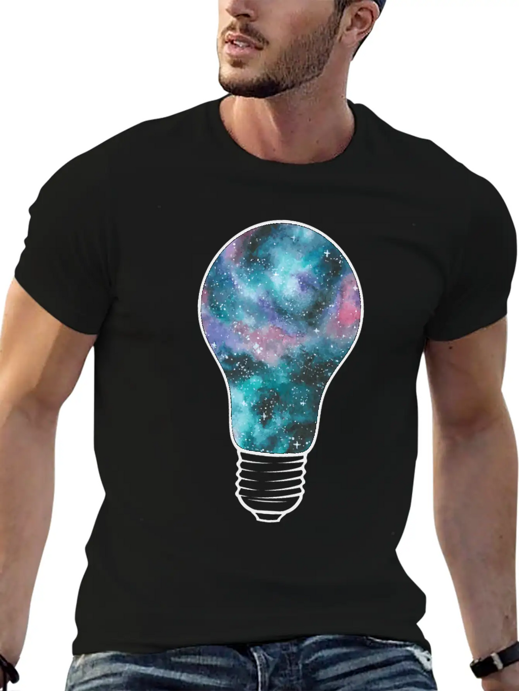 Outer Space Light Bulb Cosmic Galaxy Universe Essential Cotton Tee For Daily Outfits – Unisex Style