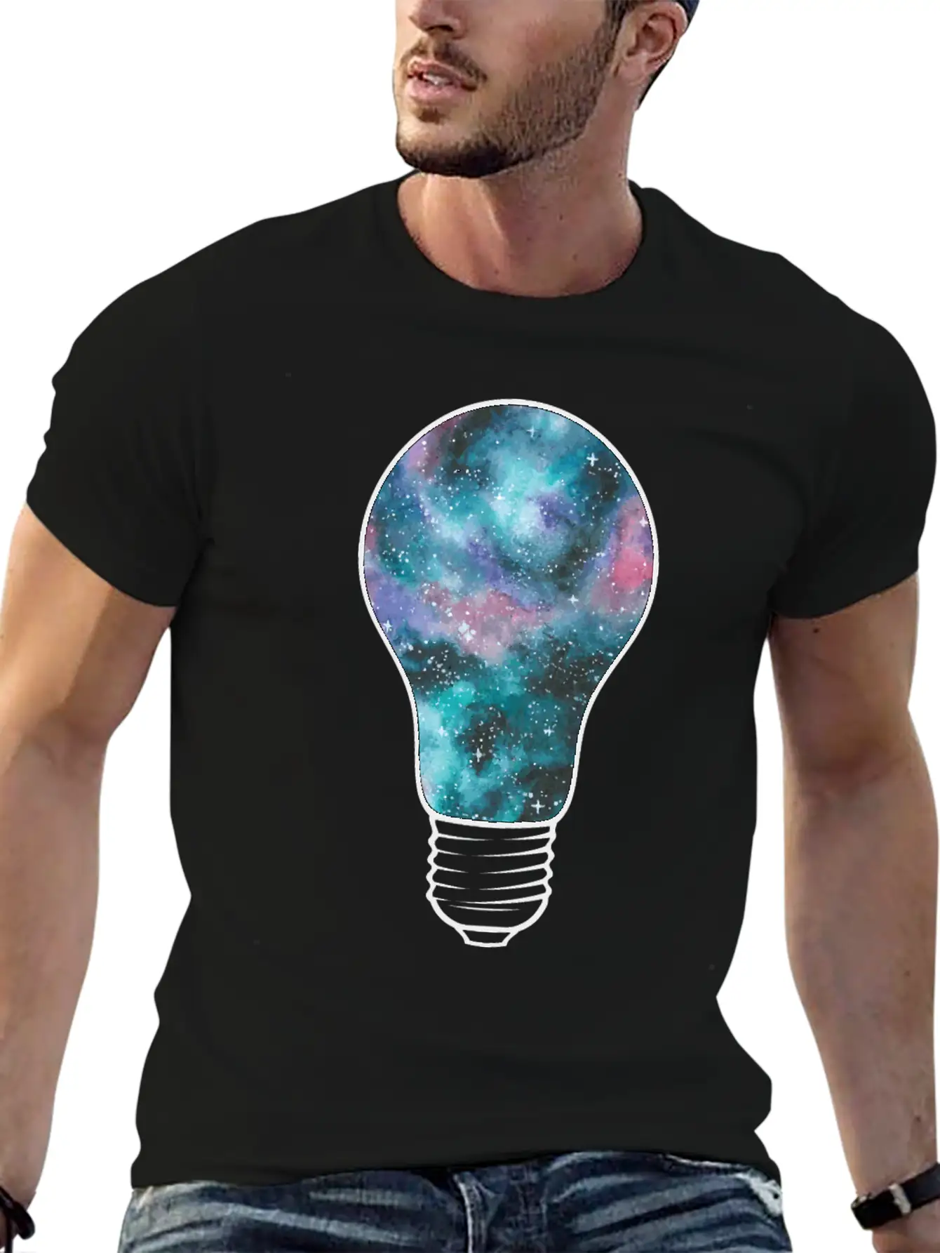 Outer Space Light Bulb Cosmic Galaxy Universe Essential Cotton Tee For Daily Outfits – Unisex Style