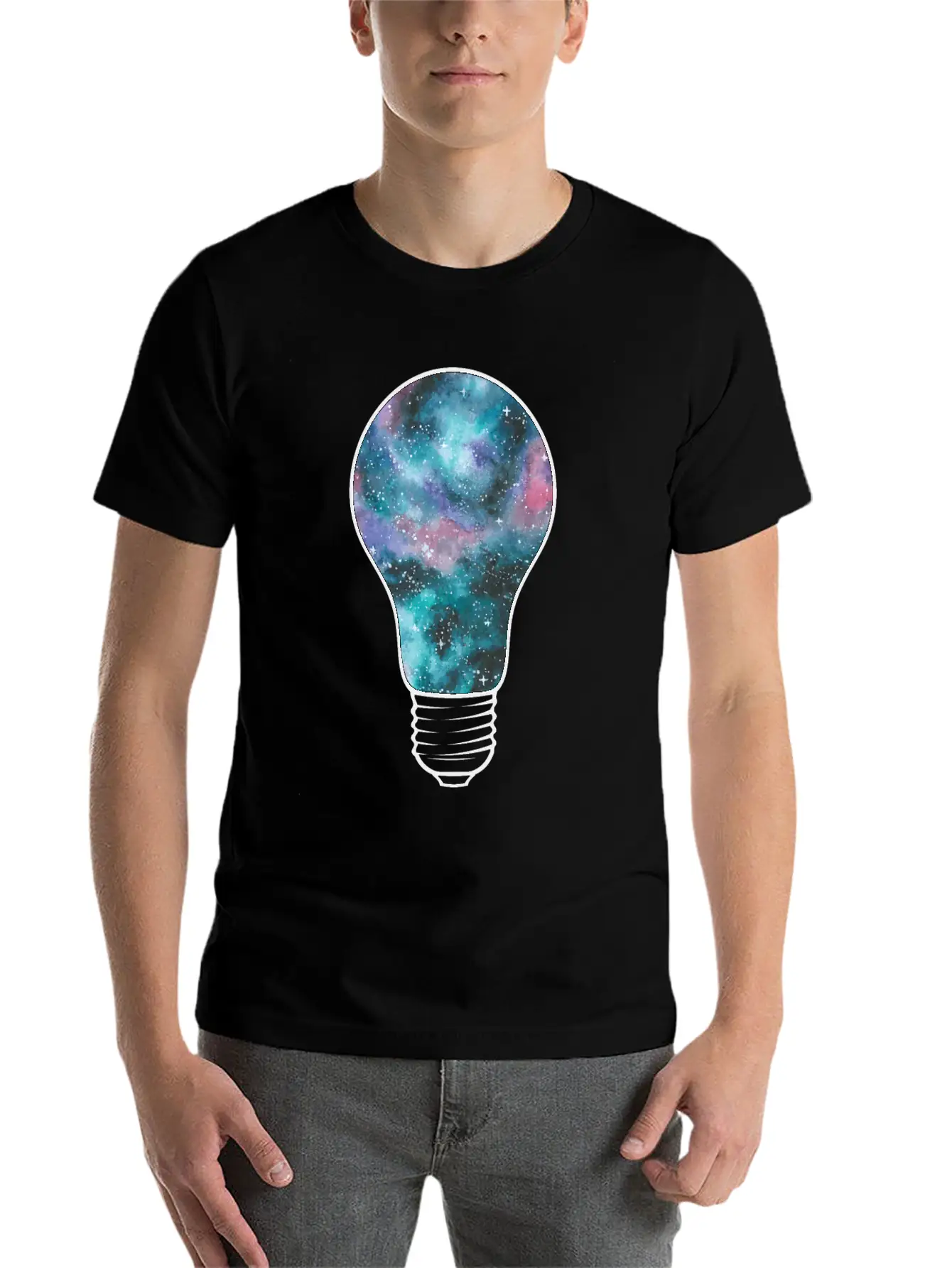 Outer Space Light Bulb Cosmic Galaxy Universe Essential Cotton Tee For Daily Outfits – Unisex Style