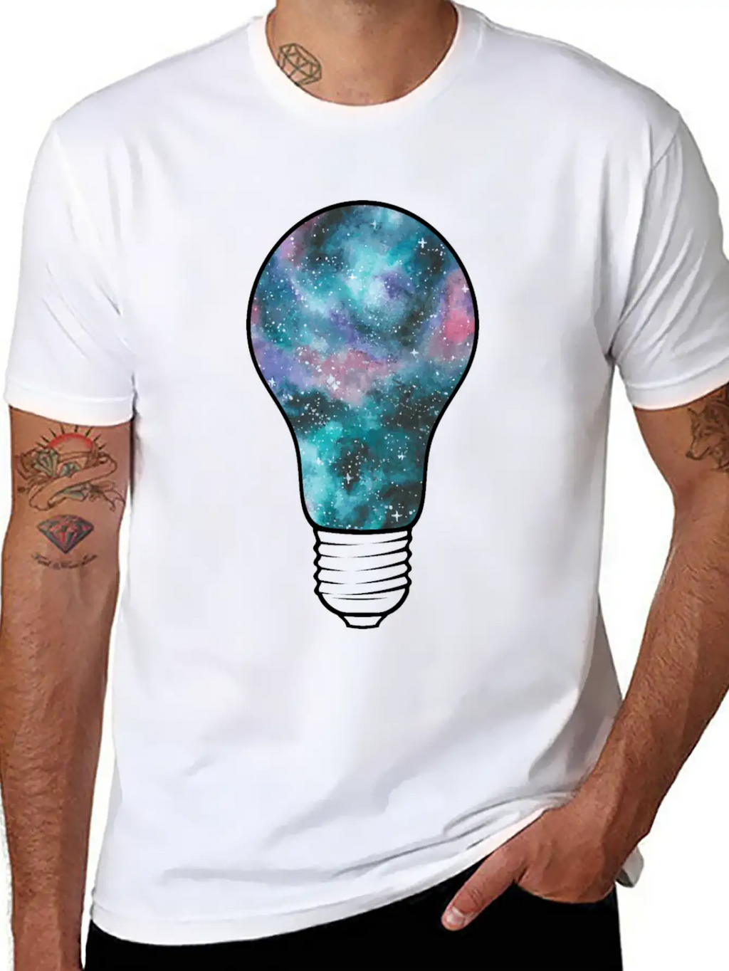 Outer Space Light Bulb Cosmic Galaxy Universe Essential Cotton Tee For Daily Outfits – Unisex Style