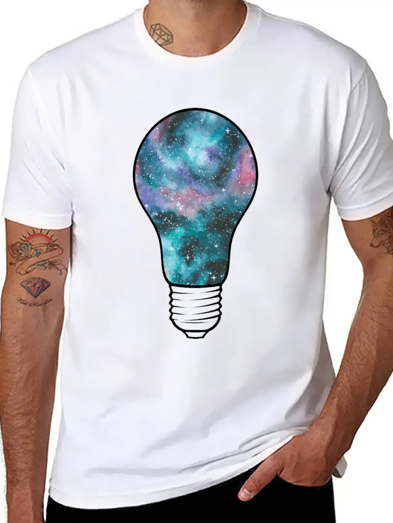 Outer Space Light Bulb Cosmic Galaxy Universe Essential Cotton Tee For Daily Outfits – Unisex Style