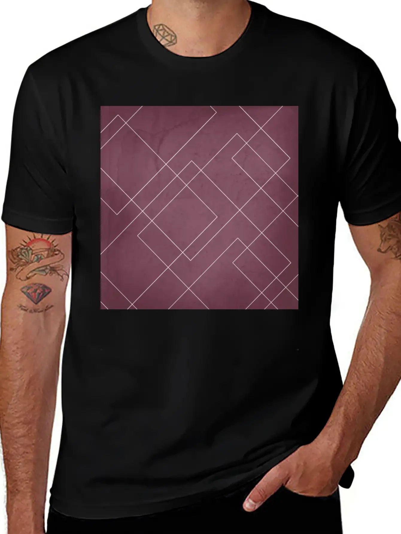 Overlapping Diamond Lines On Mulberry Unisex Casual T-Shirt – Clean Design For Daily Comfort