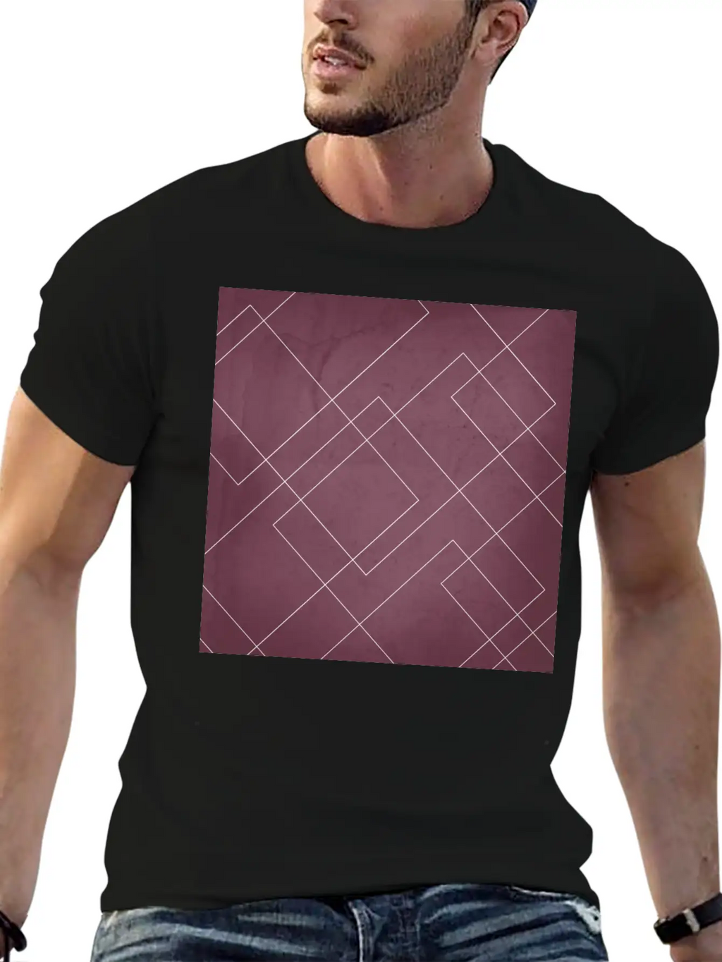 Overlapping Diamond Lines On Mulberry Unisex Casual T-Shirt – Clean Design For Daily Comfort
