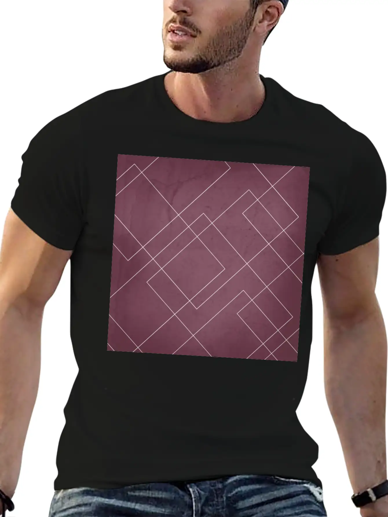 Overlapping Diamond Lines On Mulberry Unisex Casual T-Shirt – Clean Design For Daily Comfort