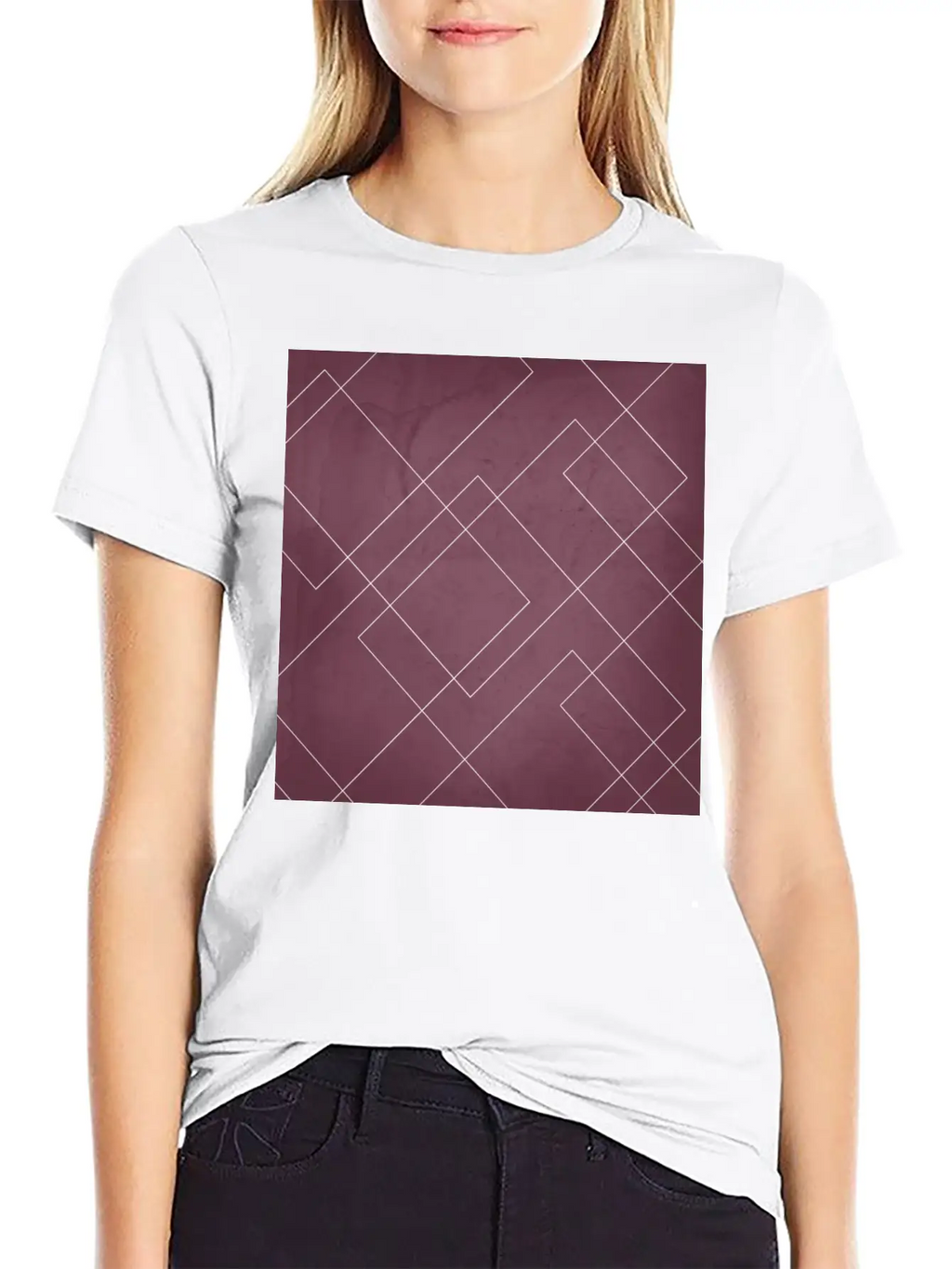 Overlapping Diamond Lines On Mulberry Unisex Casual T-Shirt – Clean Design For Daily Comfort