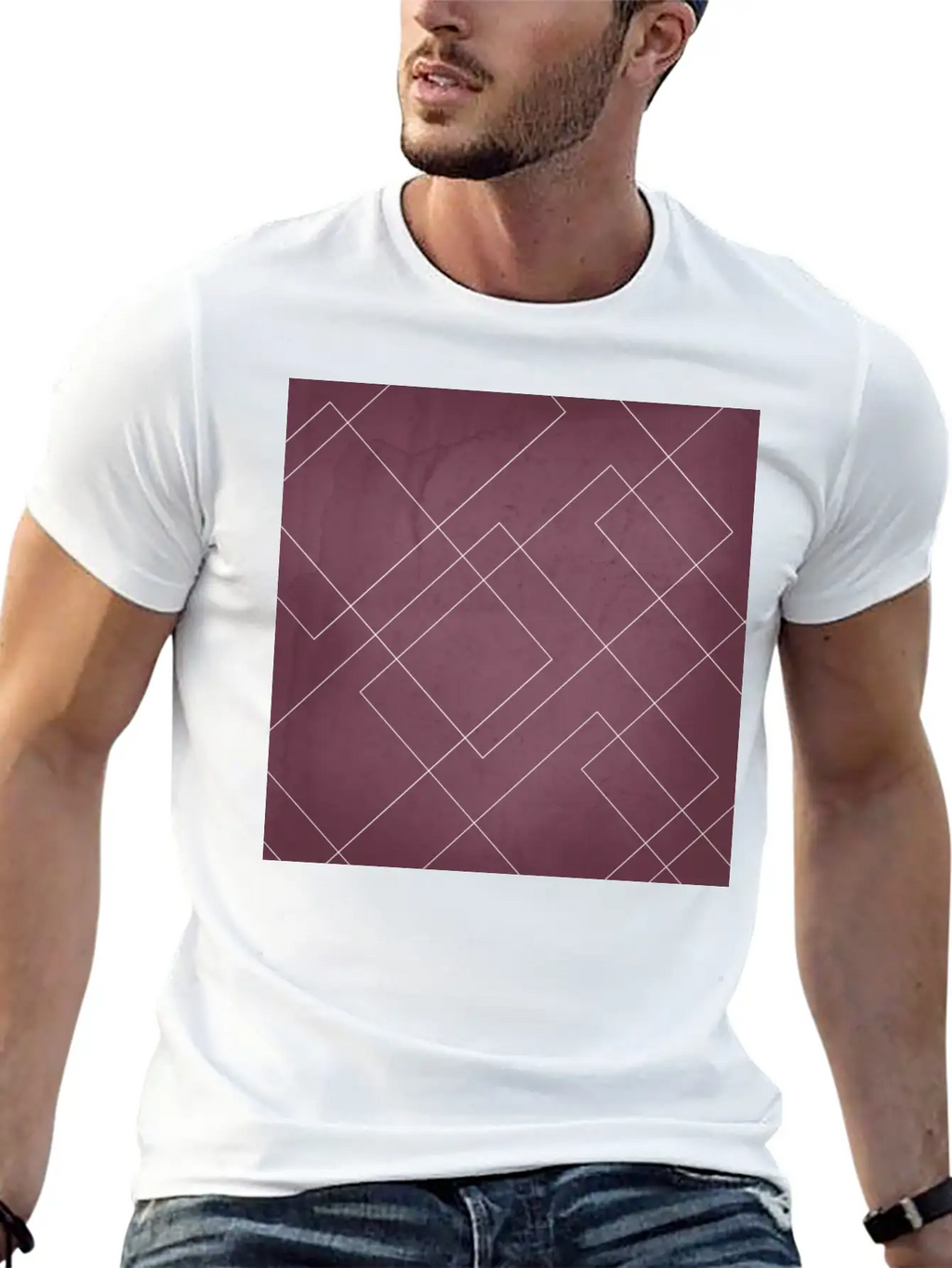 Overlapping Diamond Lines On Mulberry Unisex Casual T-Shirt – Clean Design For Daily Comfort
