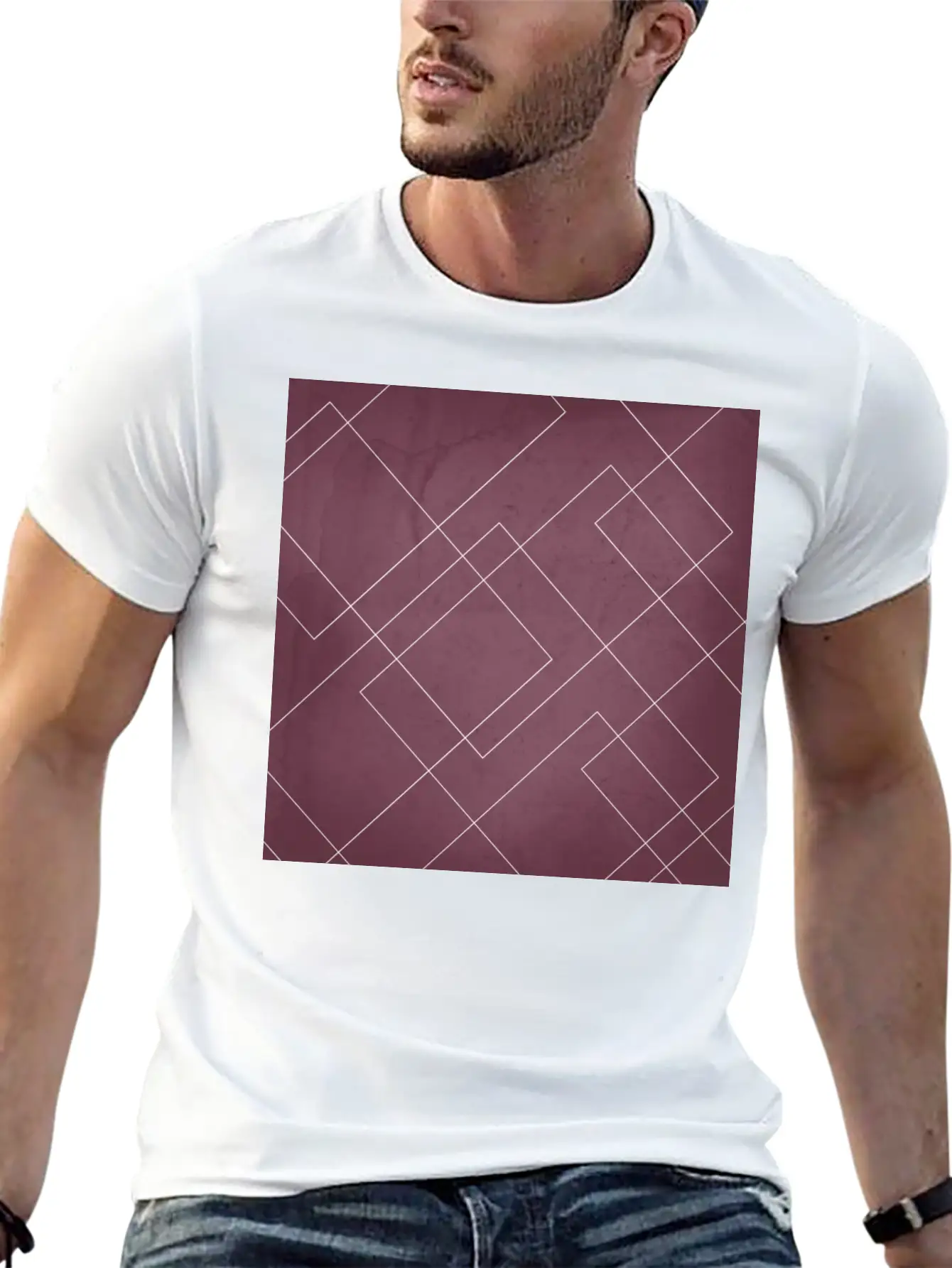 Overlapping Diamond Lines On Mulberry Unisex Casual T-Shirt – Clean Design For Daily Comfort