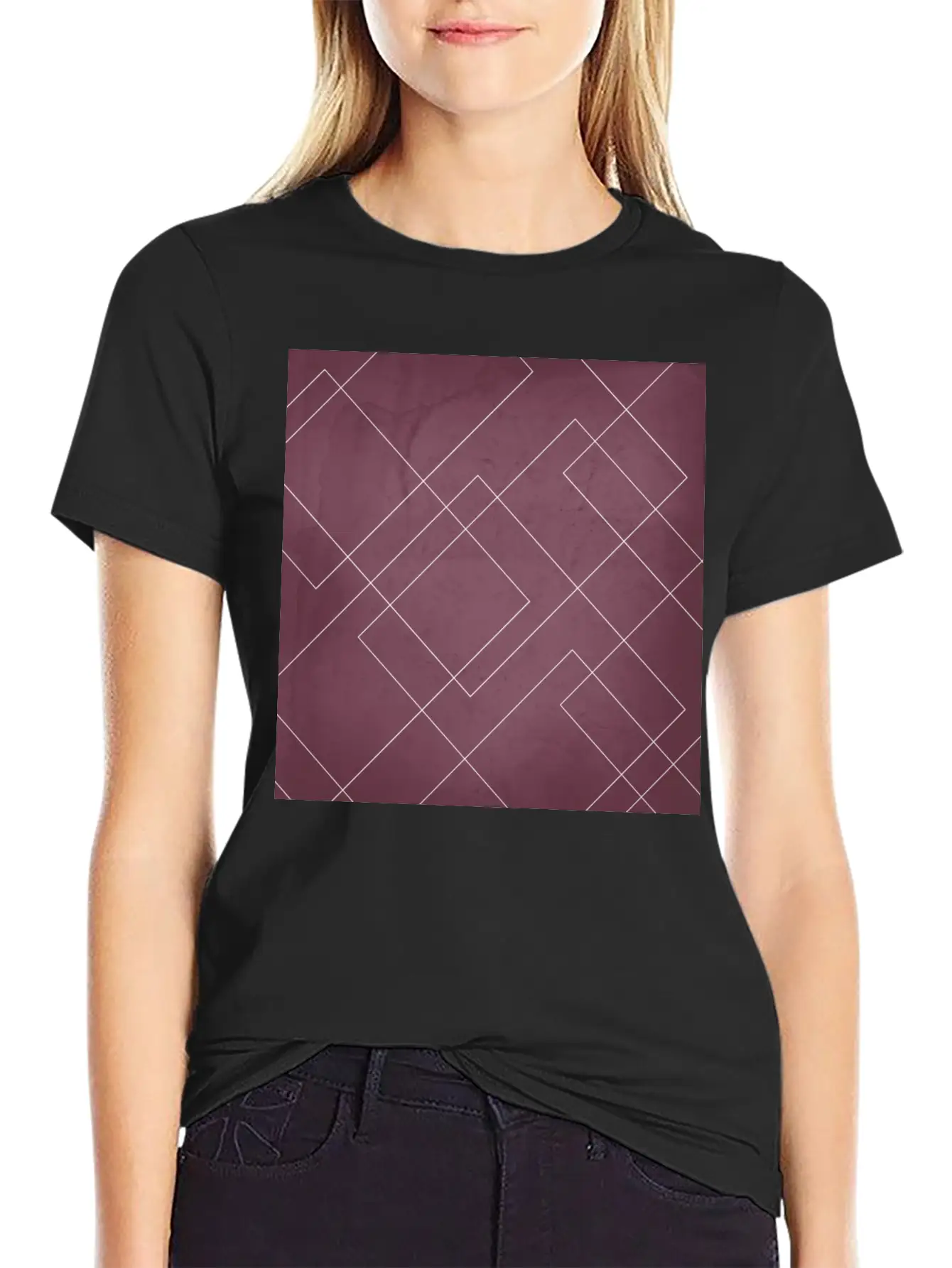 Overlapping Diamond Lines On Mulberry Unisex Casual T-Shirt – Clean Design For Daily Comfort