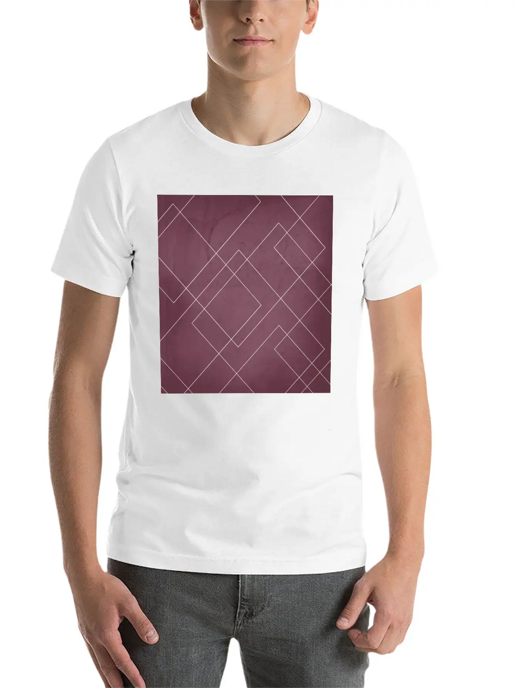 Overlapping Diamond Lines On Mulberry Unisex Casual T-Shirt – Clean Design For Daily Comfort