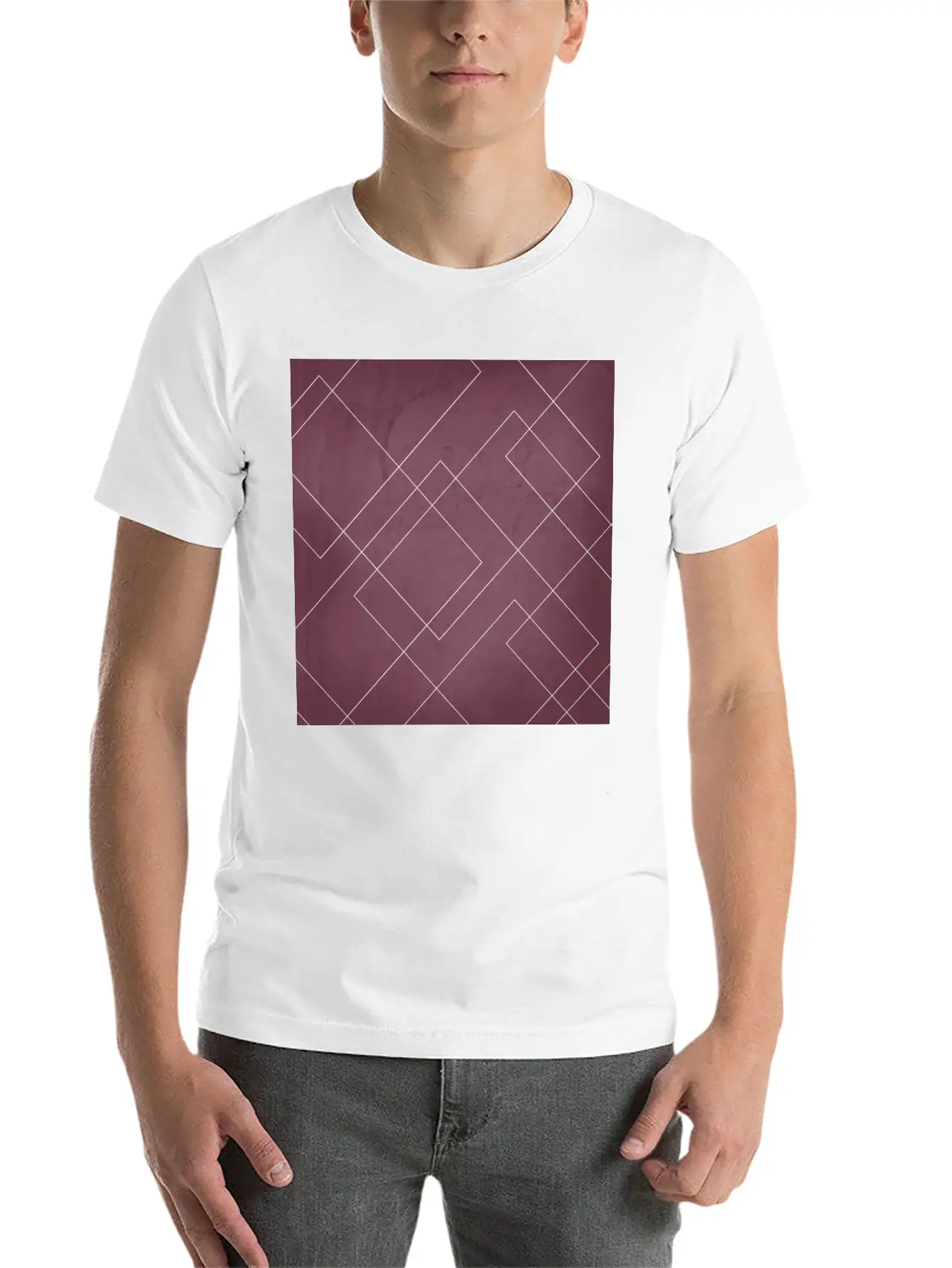 Overlapping Diamond Lines On Mulberry Unisex Casual T-Shirt – Clean Design For Daily Comfort