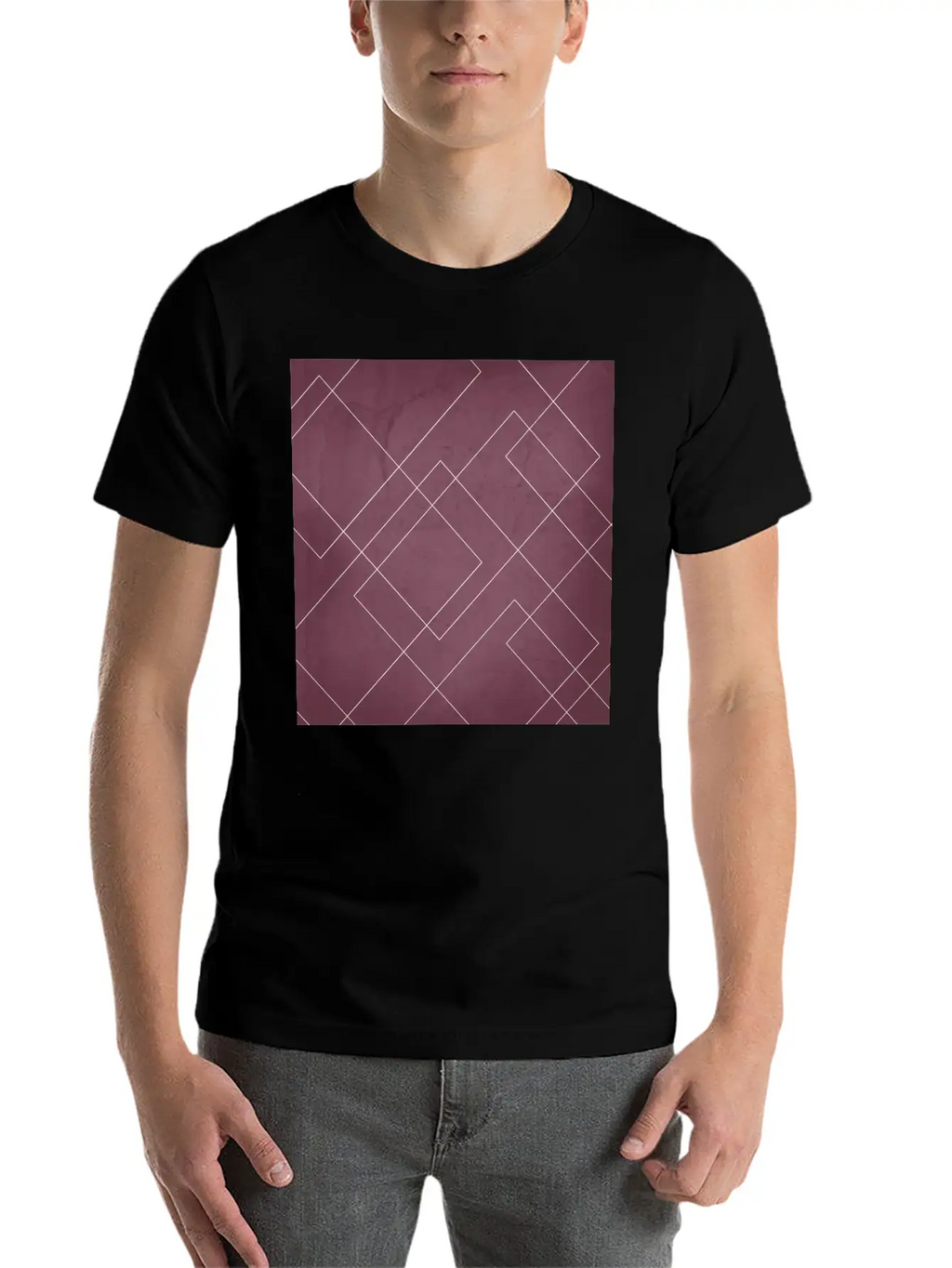 Overlapping Diamond Lines On Mulberry Unisex Casual T-Shirt – Clean Design For Daily Comfort
