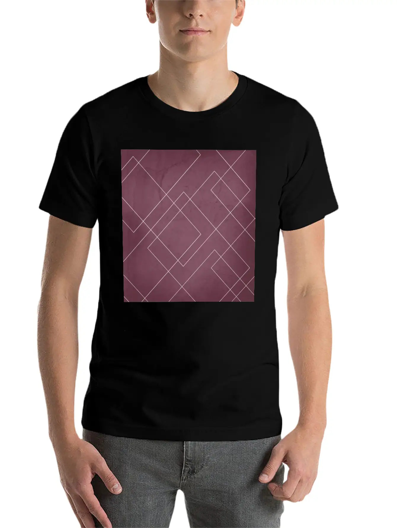 Overlapping Diamond Lines On Mulberry Unisex Casual T-Shirt – Clean Design For Daily Comfort