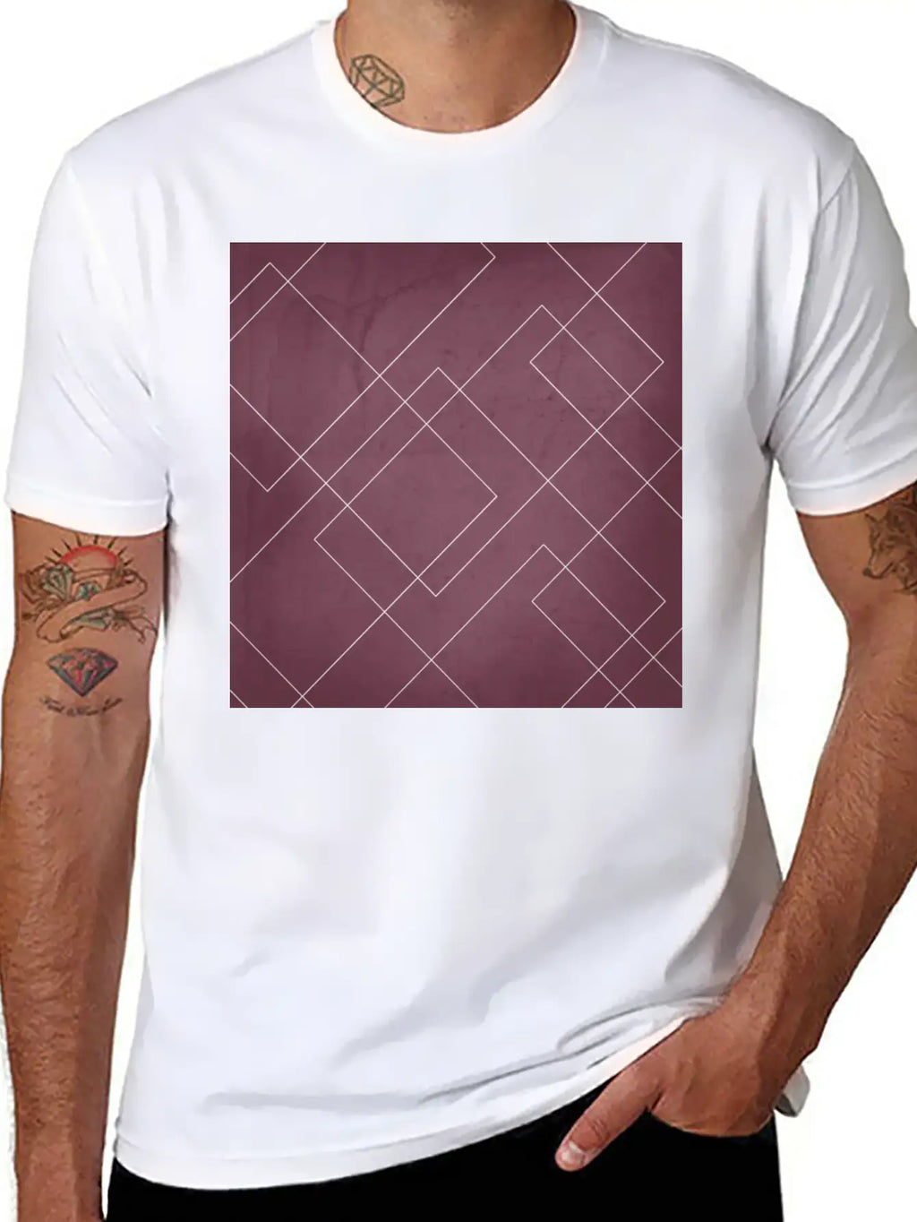 Overlapping Diamond Lines On Mulberry Unisex Casual T-Shirt – Clean Design For Daily Comfort