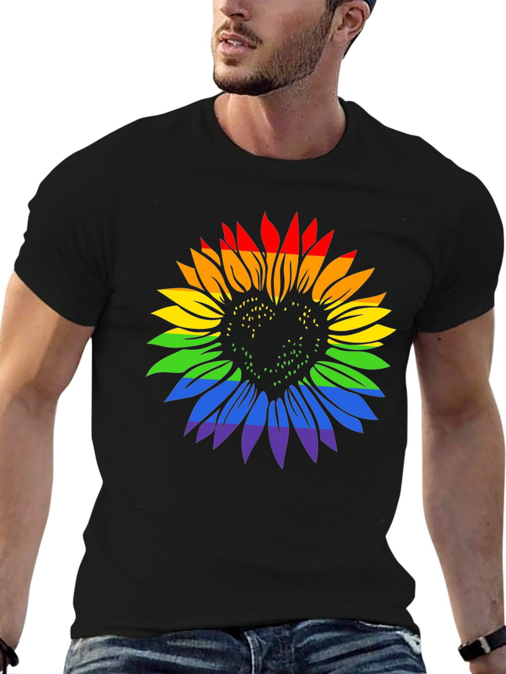 Rainbow Sunflower Heart Graphic Tee