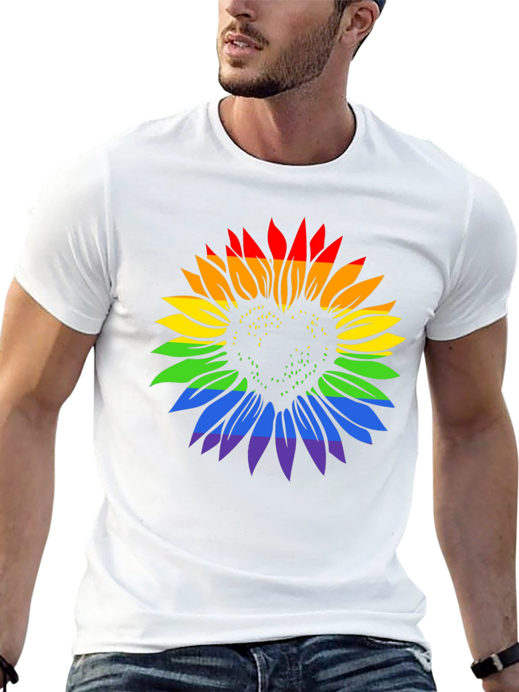 Rainbow Sunflower Heart Graphic Tee