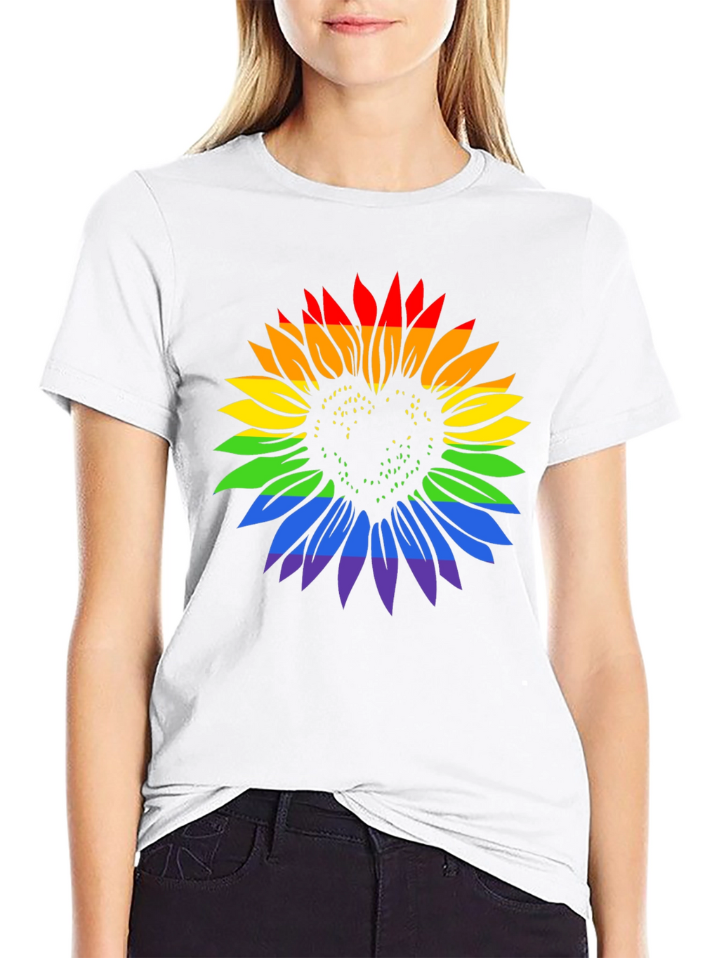 Rainbow Sunflower Heart Graphic Tee