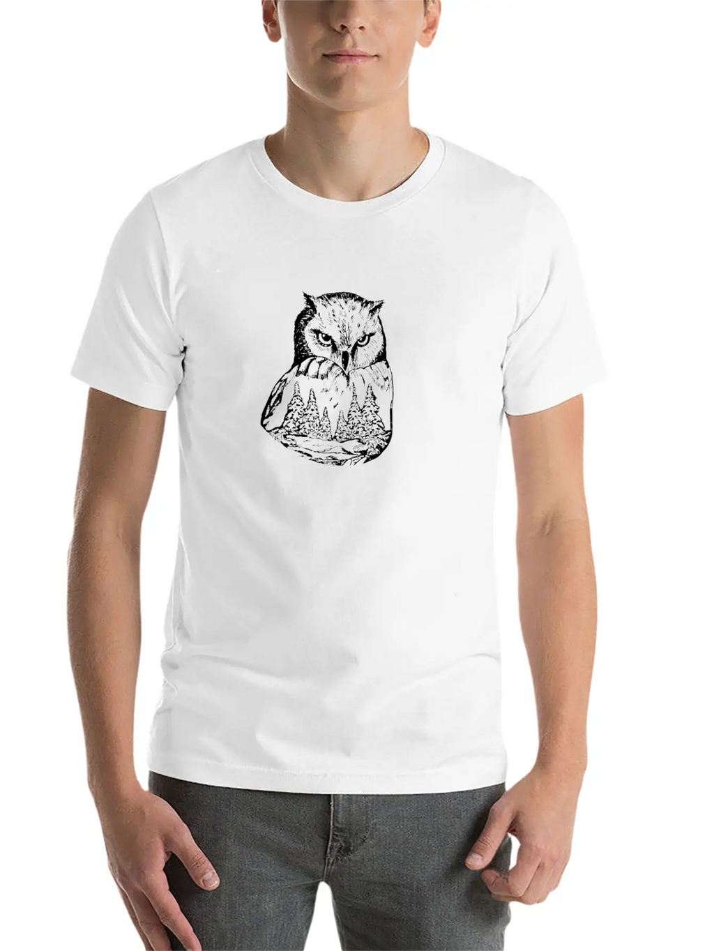 Owl Art Hand Drawn Unisex Short Sleeve Soft Cotton T-Shirt – Casual Everyday Wear