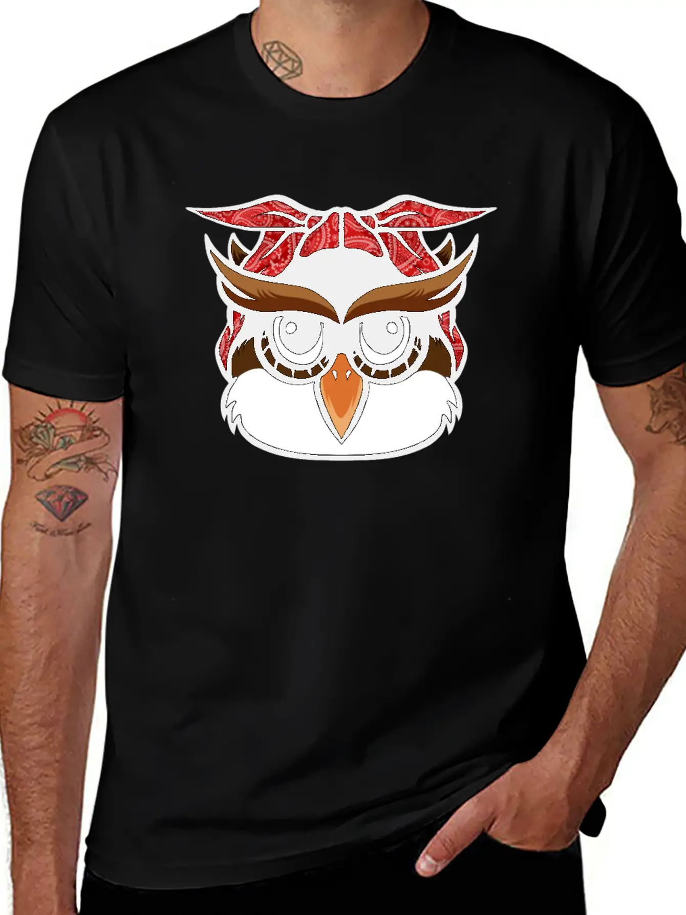 Owl Bandana T-Shirt Funny Nocturnal Birds Owl Love Unisex Casual T-Shirt – Clean Design For Daily Comfort