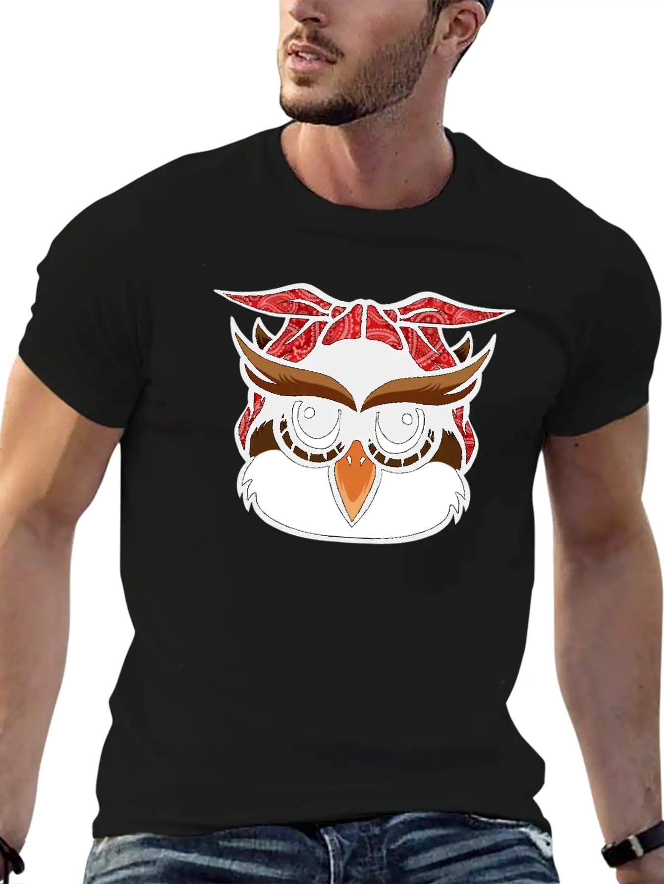 Owl Bandana T-Shirt Funny Nocturnal Birds Owl Love Unisex Casual T-Shirt – Clean Design For Daily Comfort