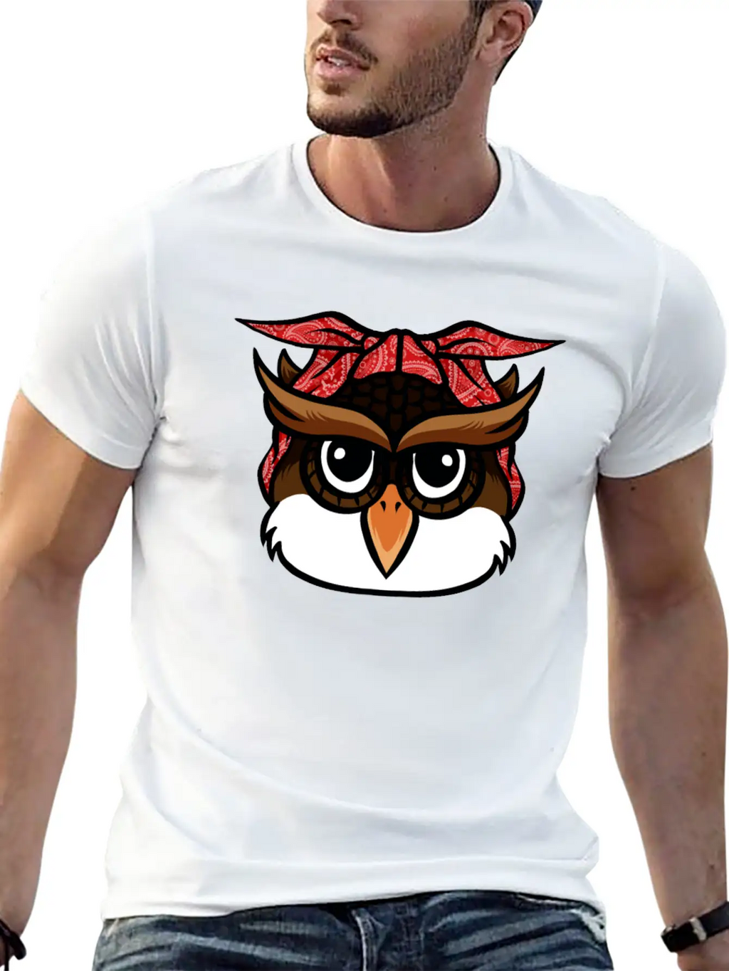 Owl Bandana T-Shirt Funny Nocturnal Birds Owl Love Unisex Casual T-Shirt – Clean Design For Daily Comfort