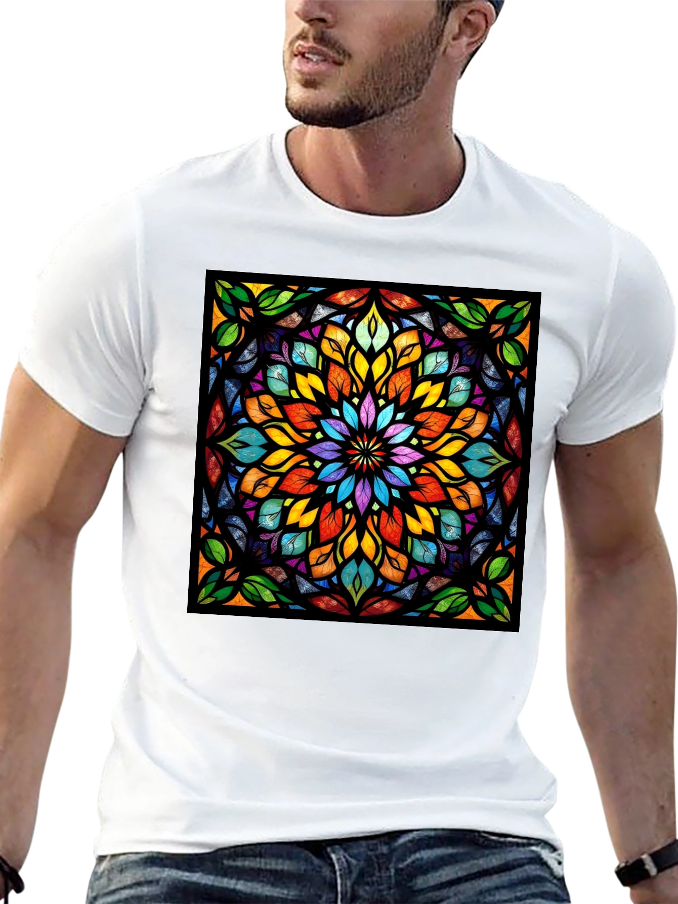 Kaleidoscope Stained Glass Design Black T-Shirt