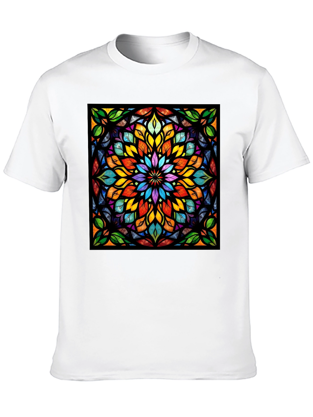Kaleidoscope Stained Glass Design Black T-Shirt