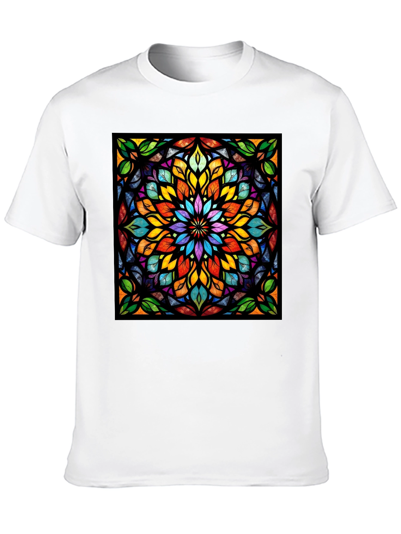 Kaleidoscope Stained Glass Design Black T-Shirt