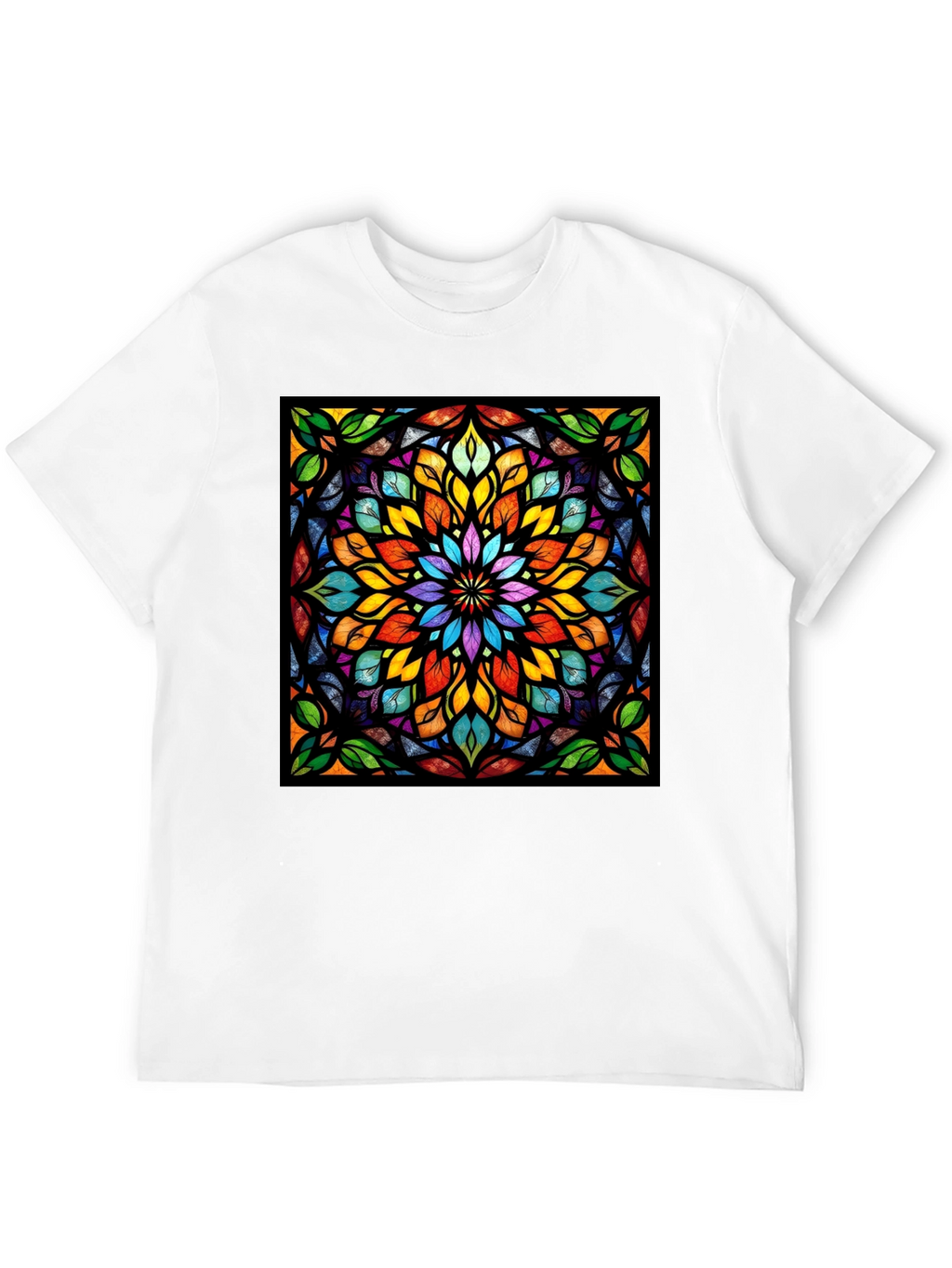 Kaleidoscope Stained Glass Design Black T-Shirt