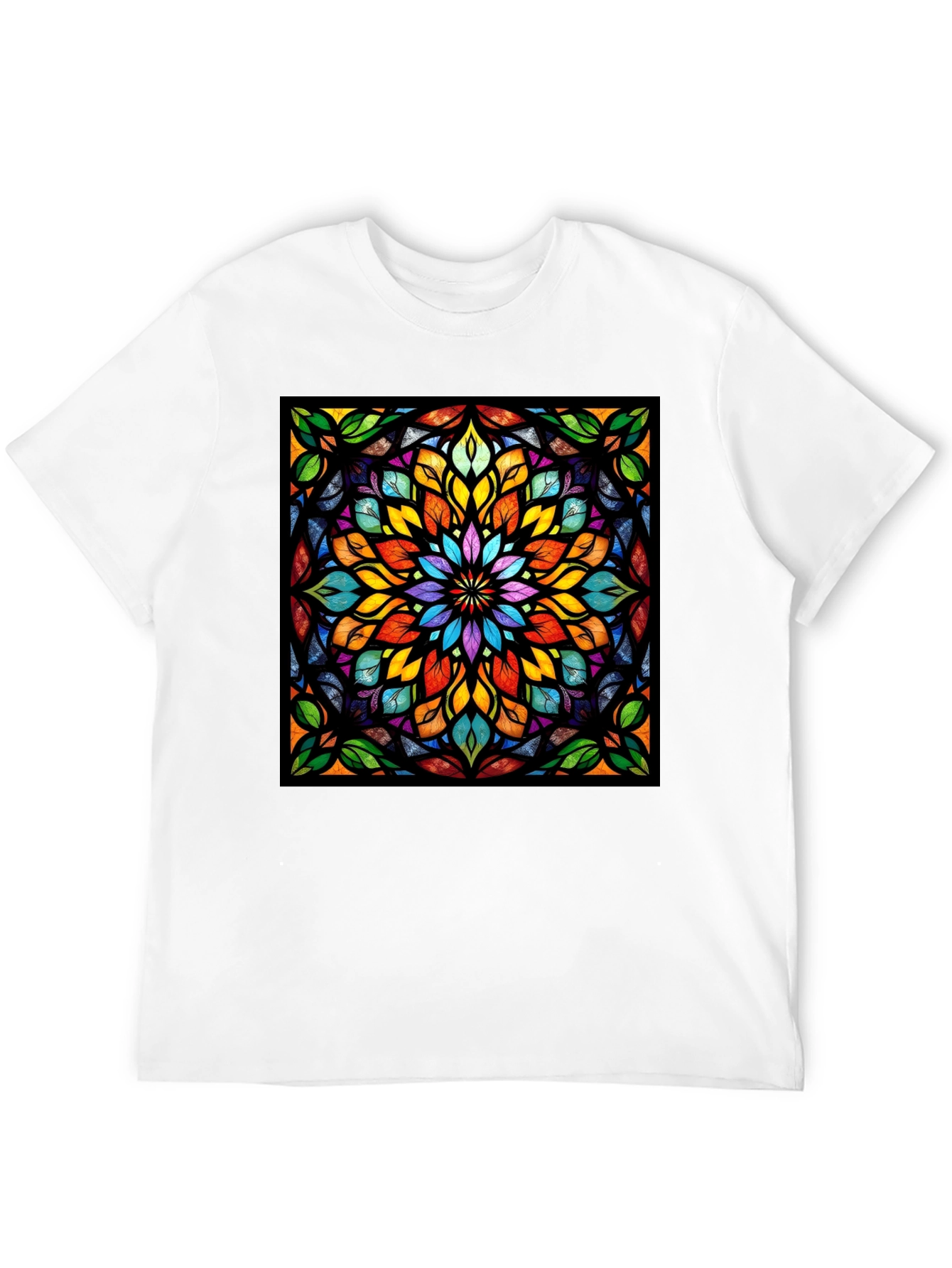 Kaleidoscope Stained Glass Design Black T-Shirt