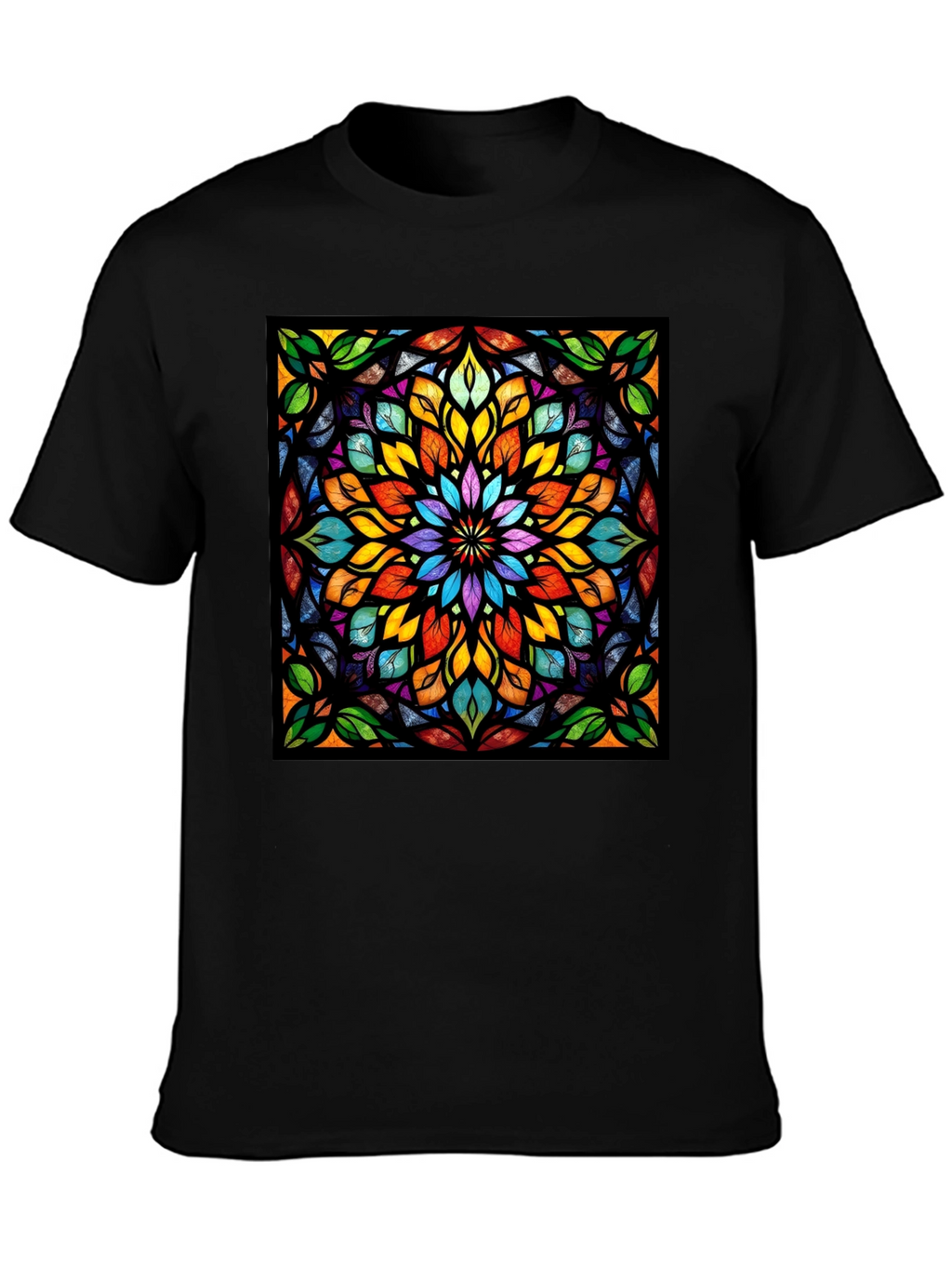 Kaleidoscope Stained Glass Design Black T-Shirt
