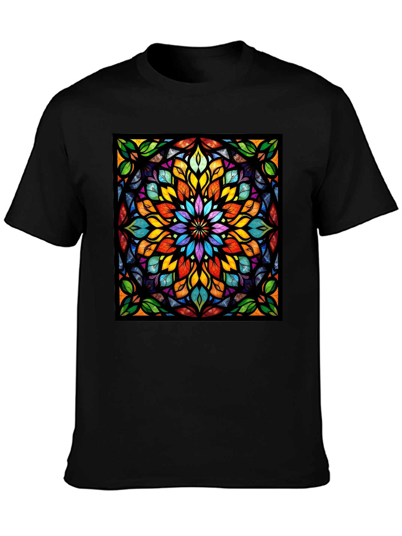 Kaleidoscope Stained Glass Design Black T-Shirt