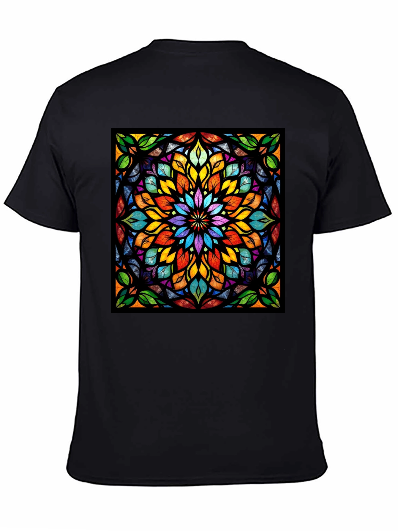 Kaleidoscope Stained Glass Design Black T-Shirt