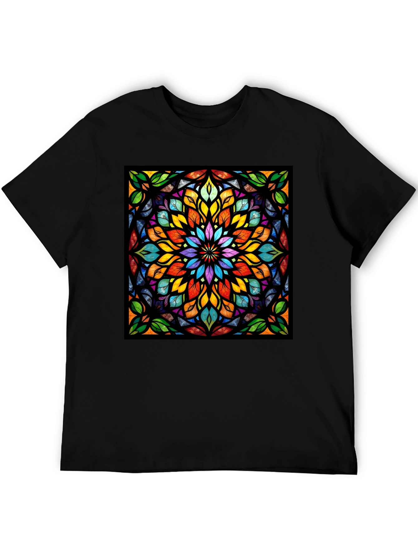 Kaleidoscope Stained Glass Design Black T-Shirt
