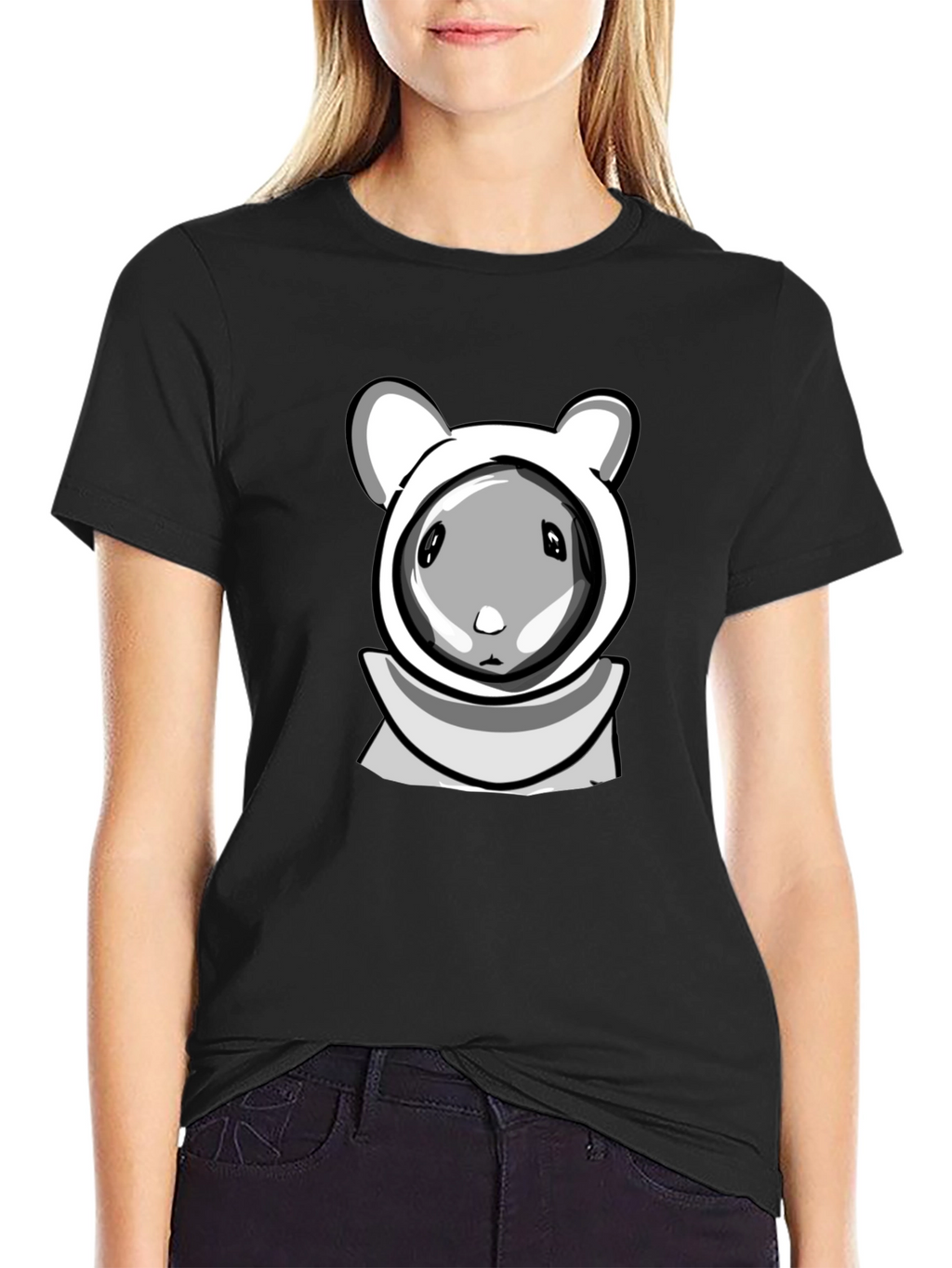 Cartoon Hamster Hooded Black T-Shirt