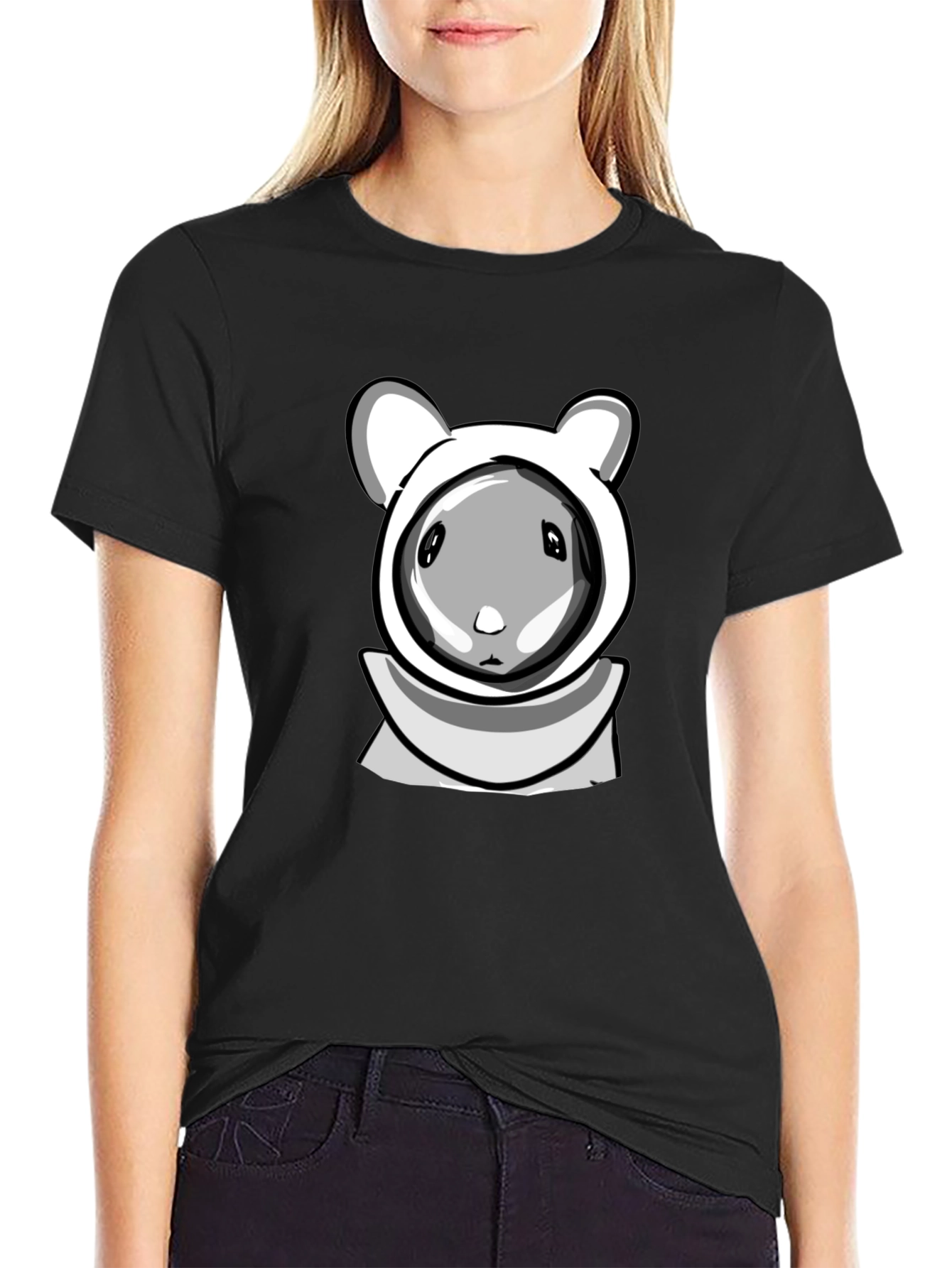 Cartoon Hamster Hooded Black T-Shirt