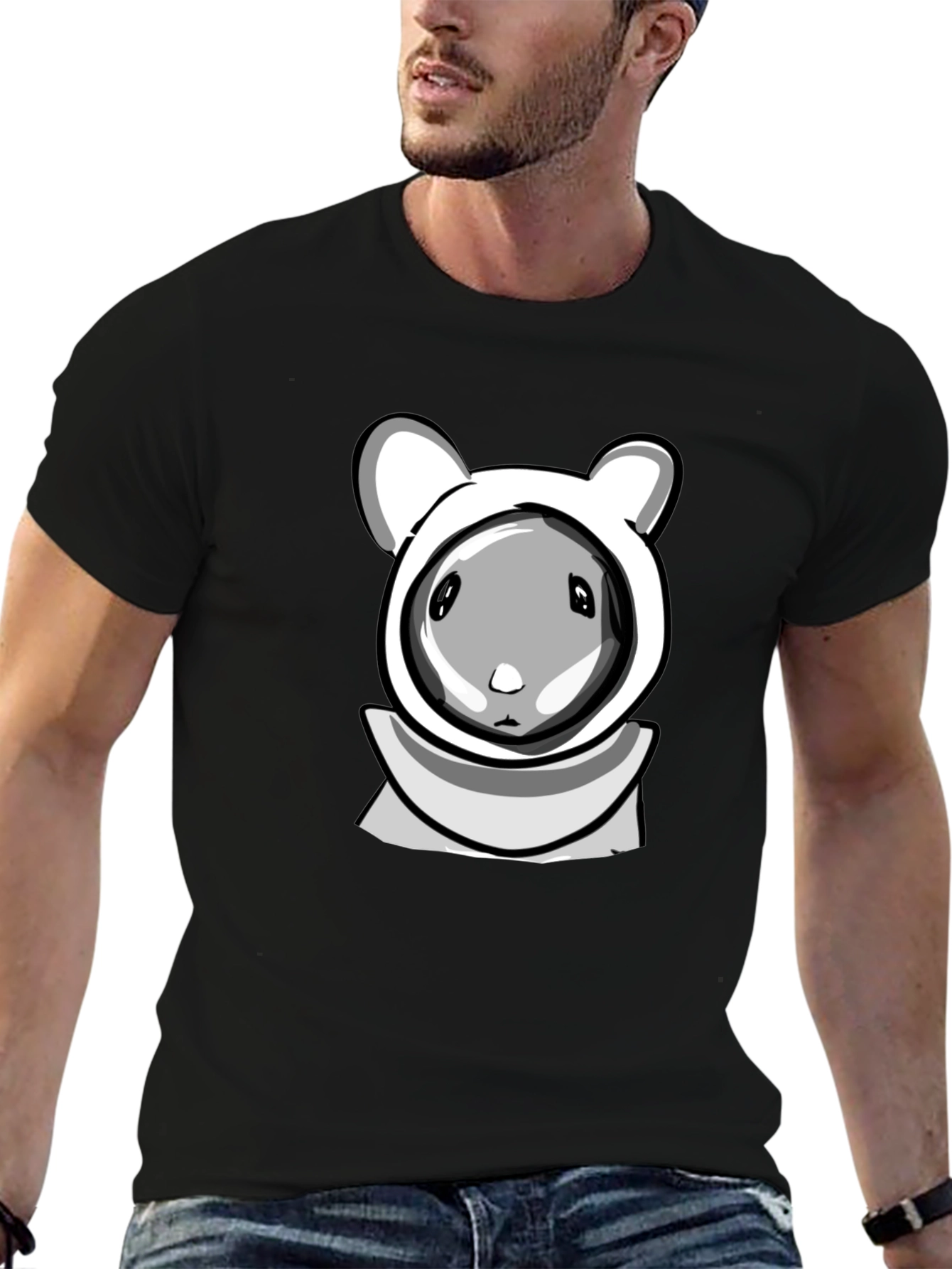 Cartoon Hamster Hooded Black T-Shirt
