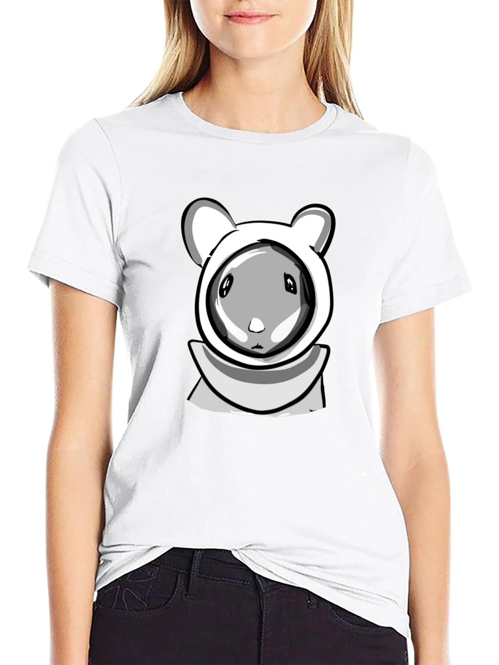 Cartoon Hamster Hooded Black T-Shirt