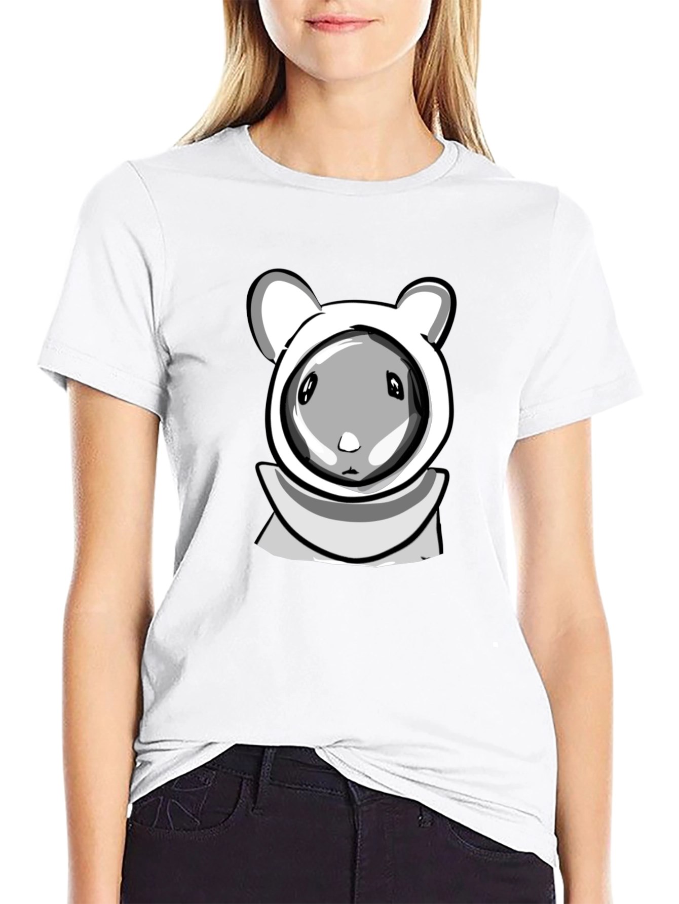 Cartoon Hamster Hooded Black T-Shirt