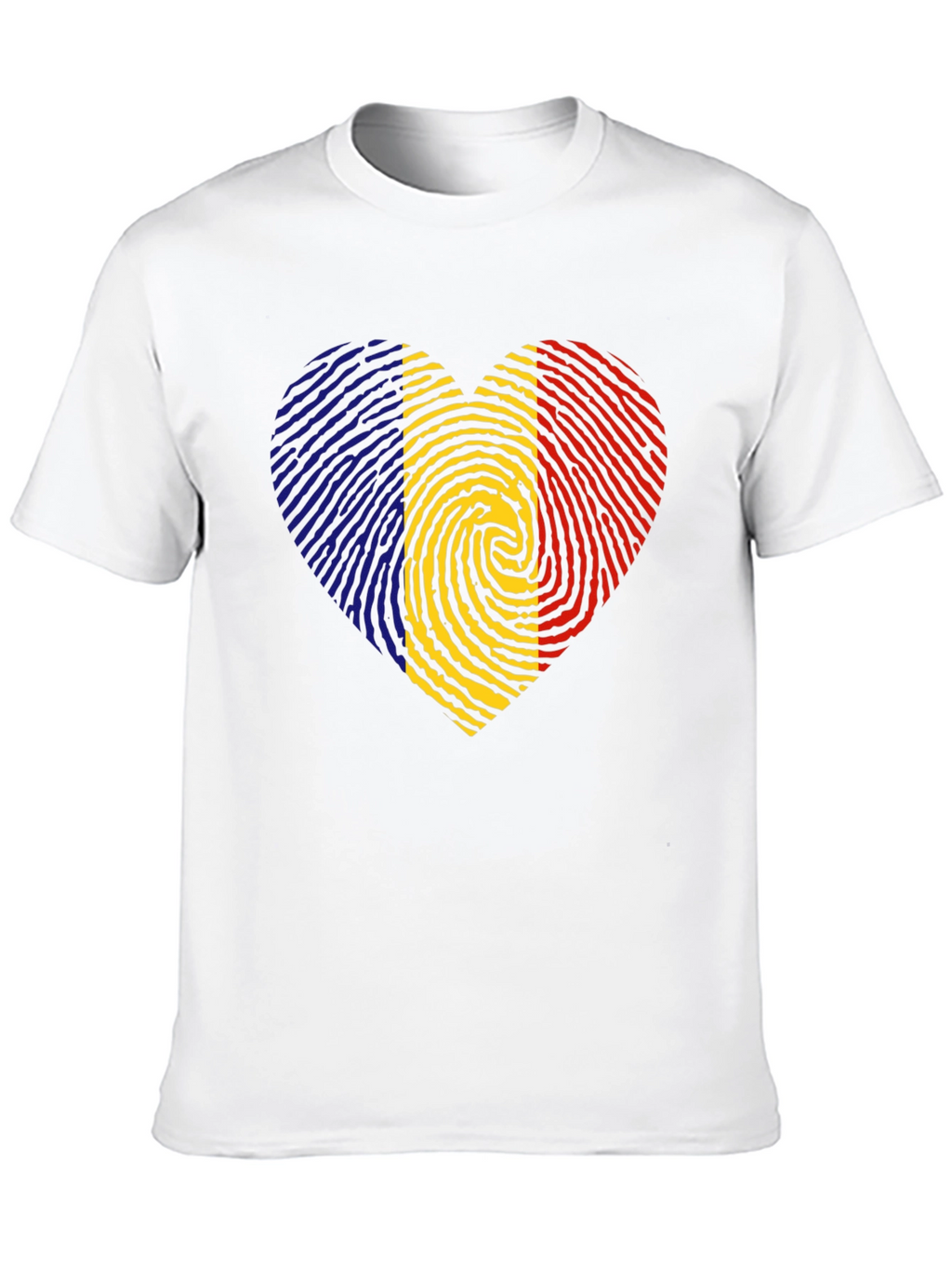 Romania Flag Fingerprint Heart Black T-Shirt