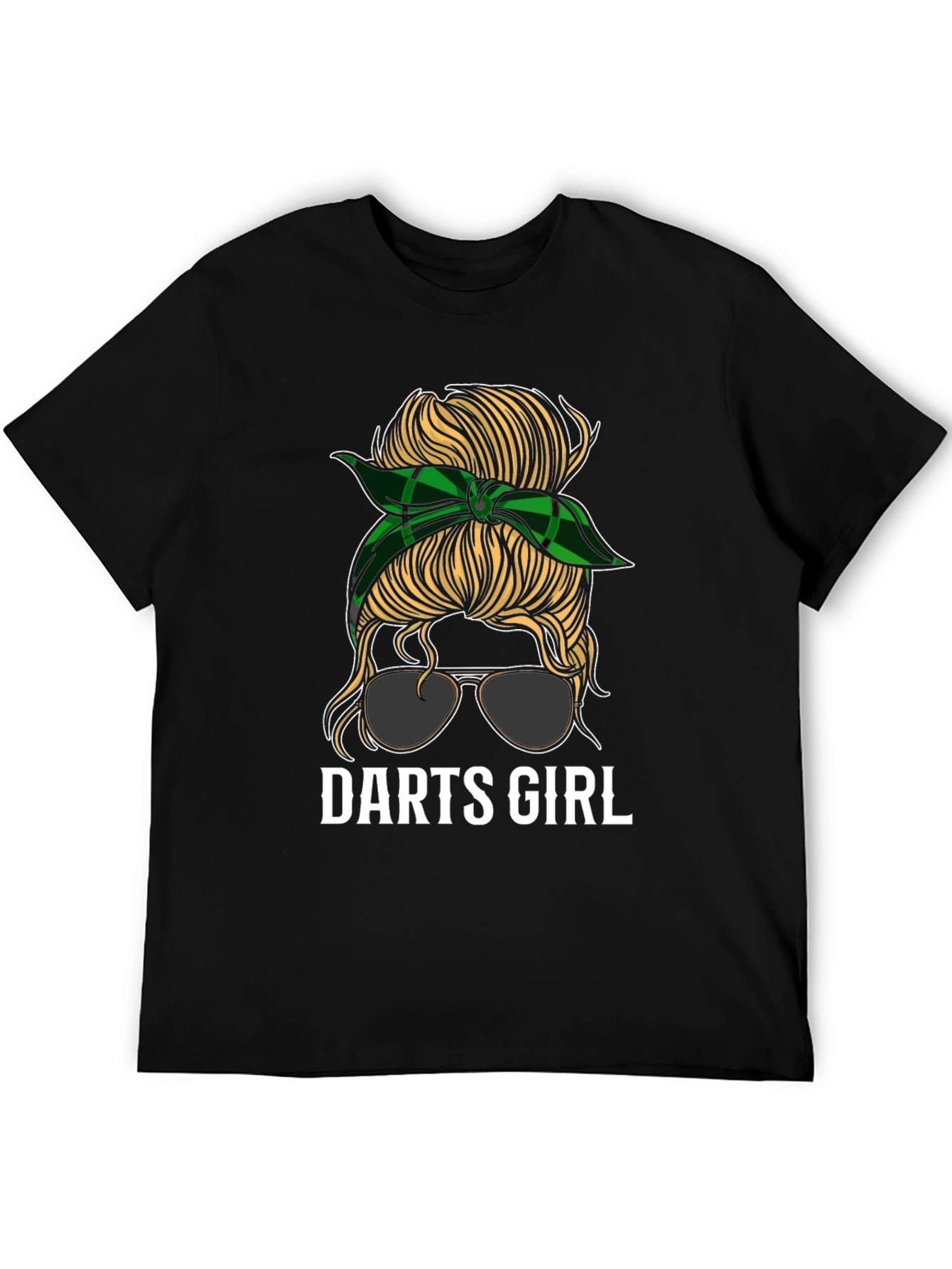 Darts Girl Messy Bun Graphic Tee - Black T-Shirt