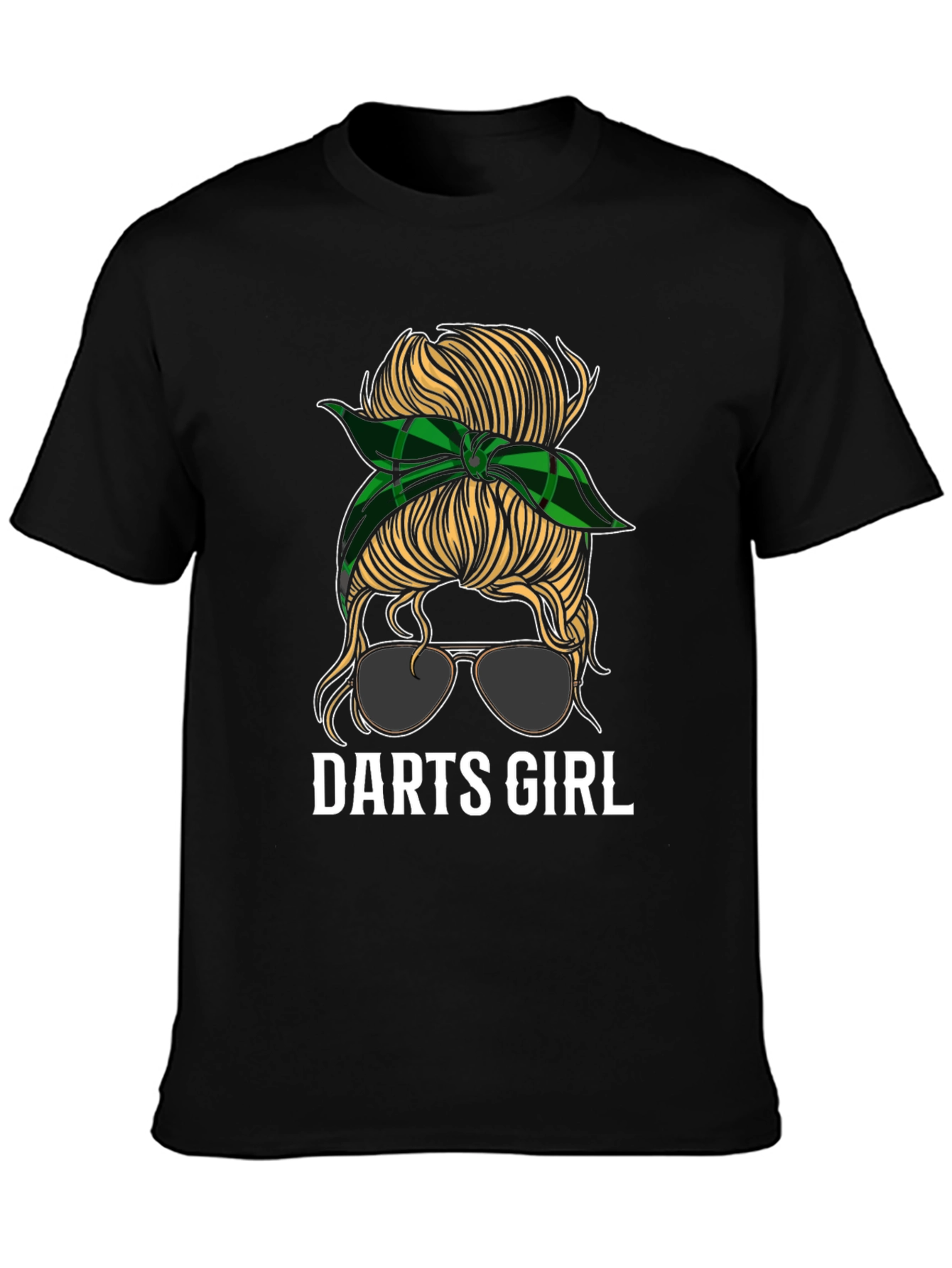 Darts Girl Messy Bun Graphic Tee - Black T-Shirt