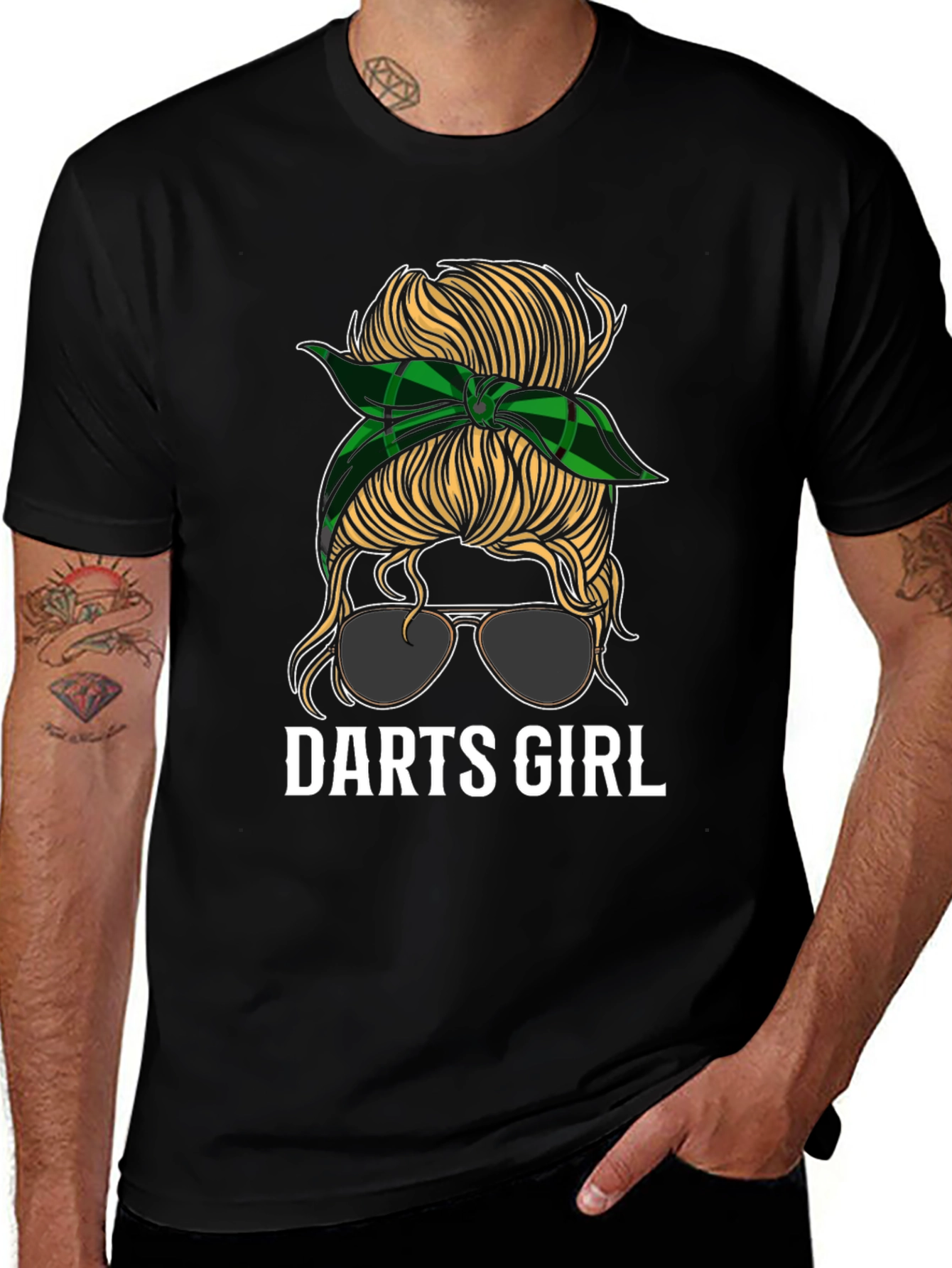 Darts Girl Messy Bun Graphic Tee - Black T-Shirt
