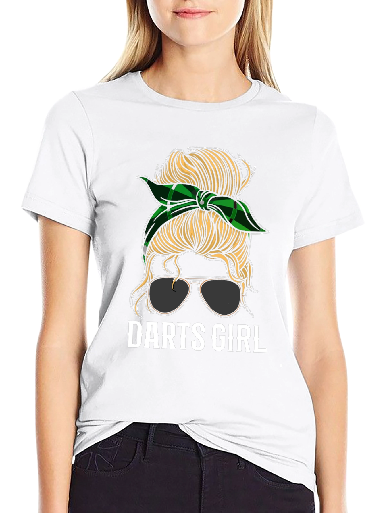 Darts Girl Messy Bun Graphic Tee - Black T-Shirt