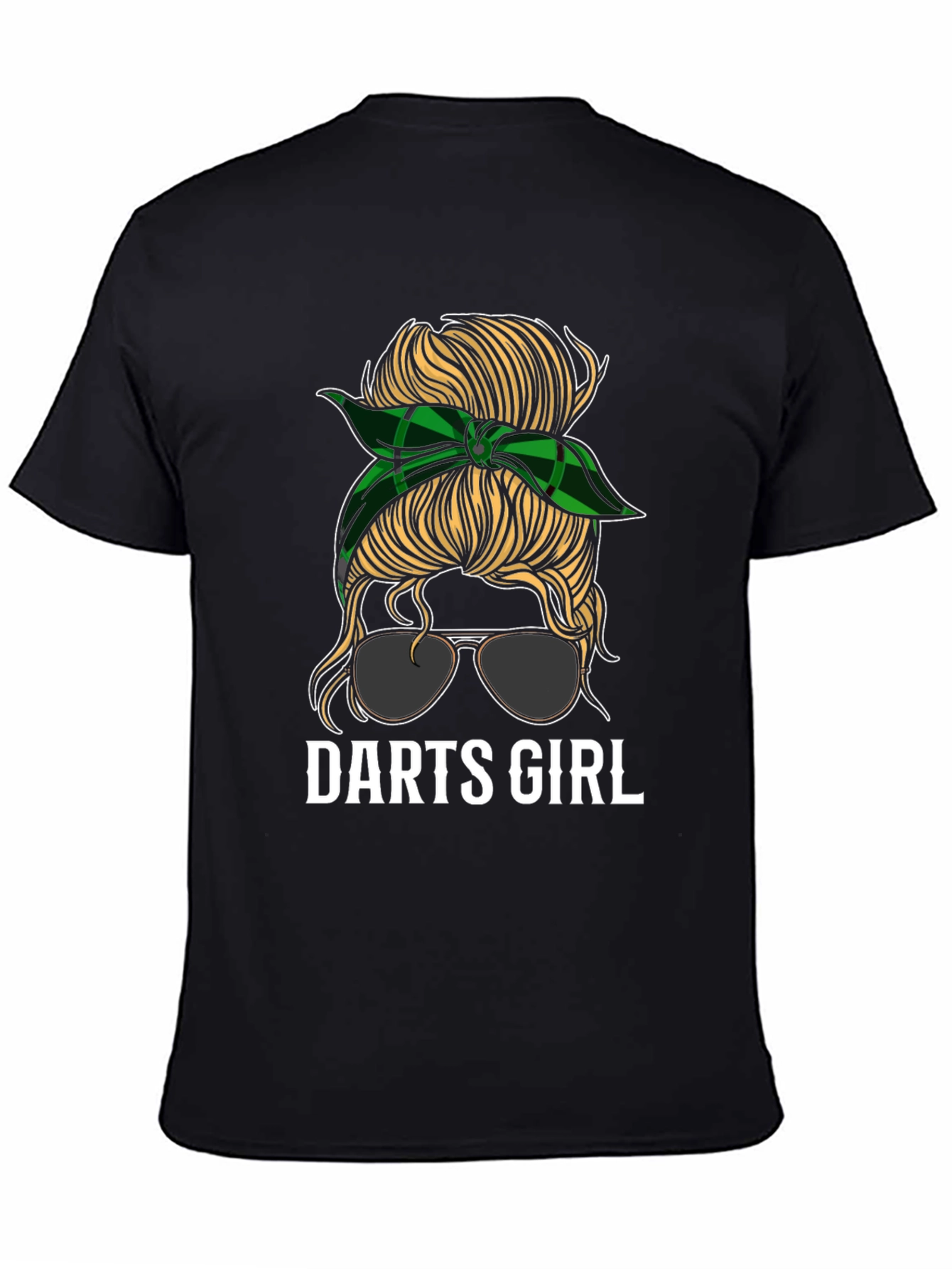Darts Girl Messy Bun Graphic Tee - Black T-Shirt