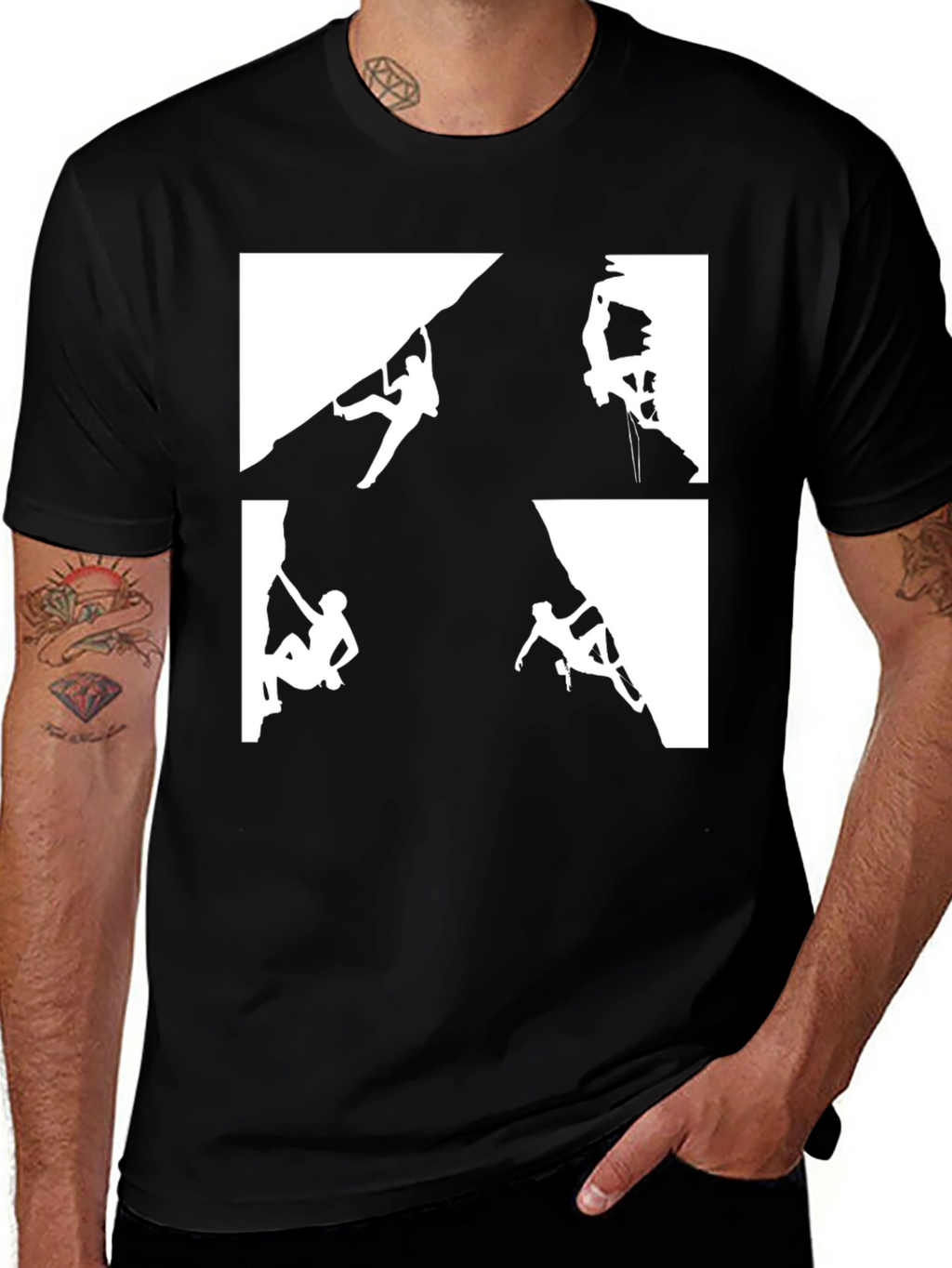 Climbing Silhouette Graphic Tee - Black Cotton Shirt