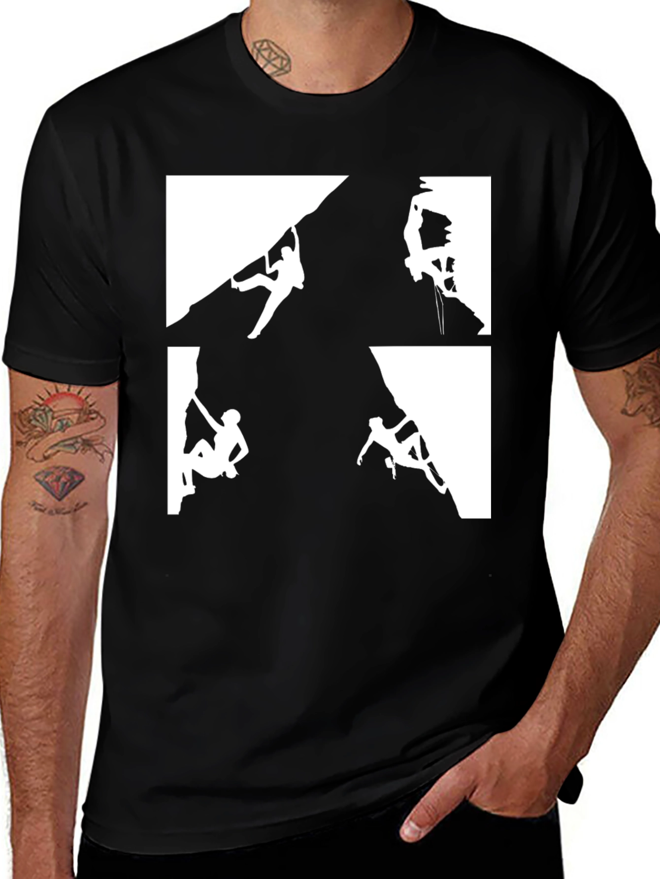 Climbing Silhouette Graphic Tee - Black Cotton Shirt