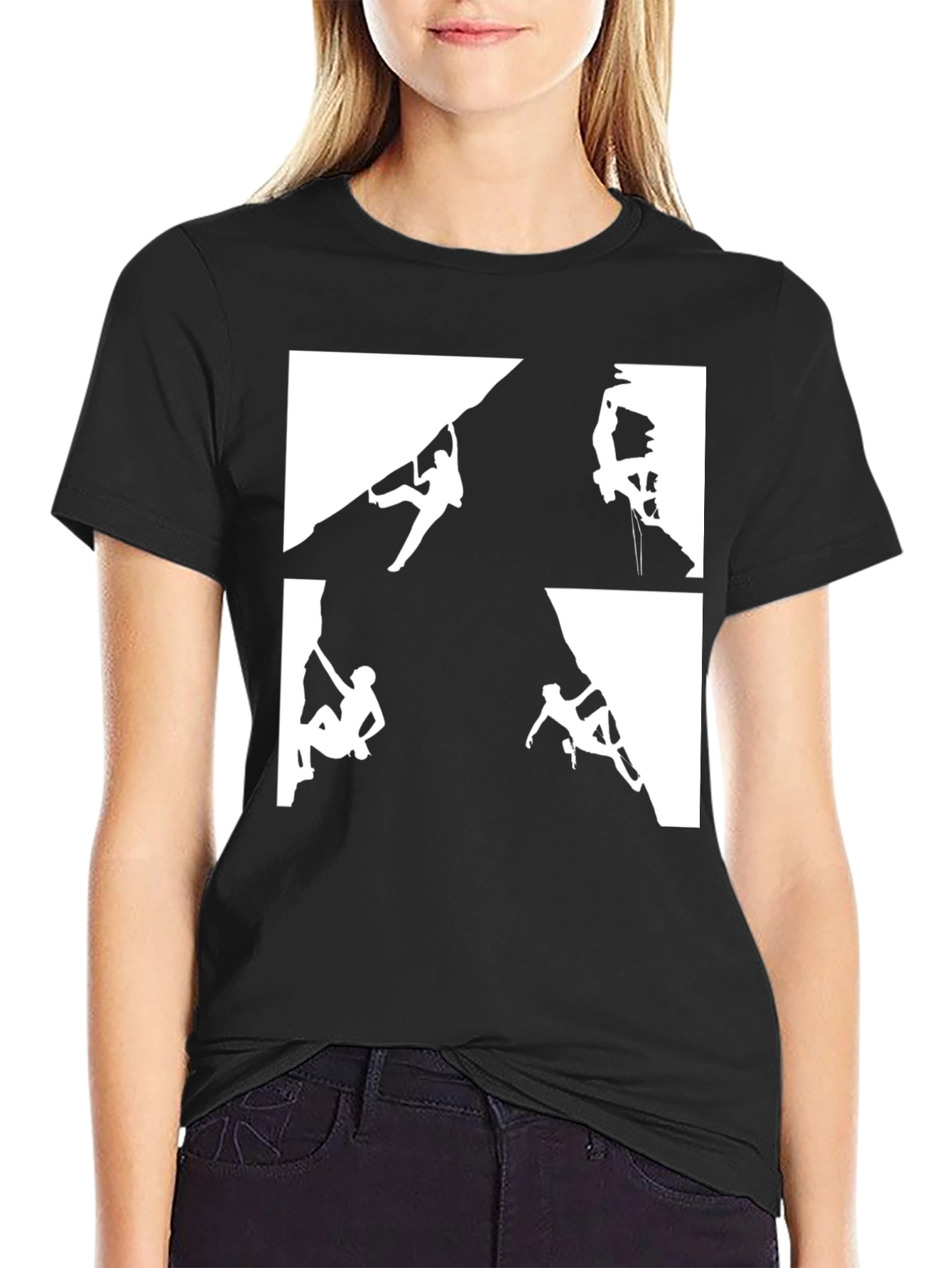 Climbing Silhouette Graphic Tee - Black Cotton Shirt