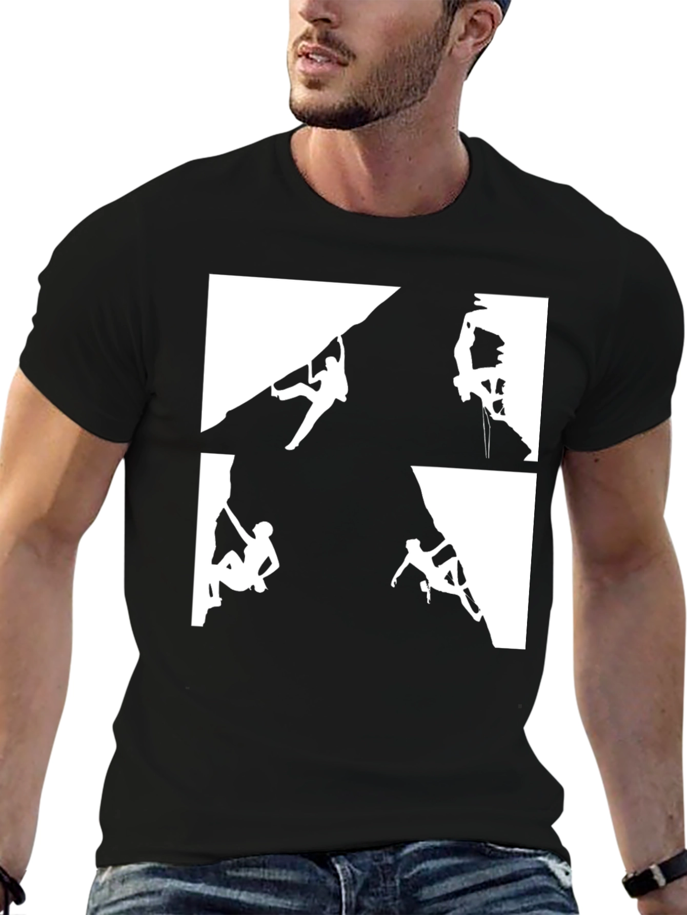 Climbing Silhouette Graphic Tee - Black Cotton Shirt