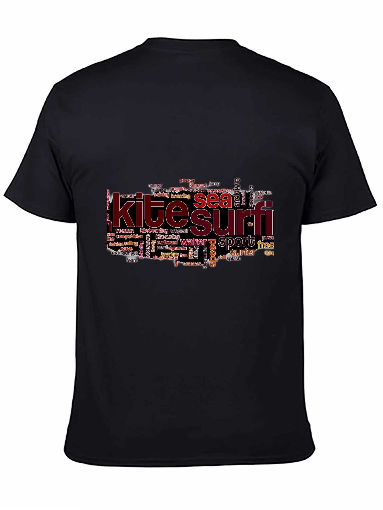Kite Surf Tee - Sea Sport Word Art - Black Cotton Casual T-Shirt